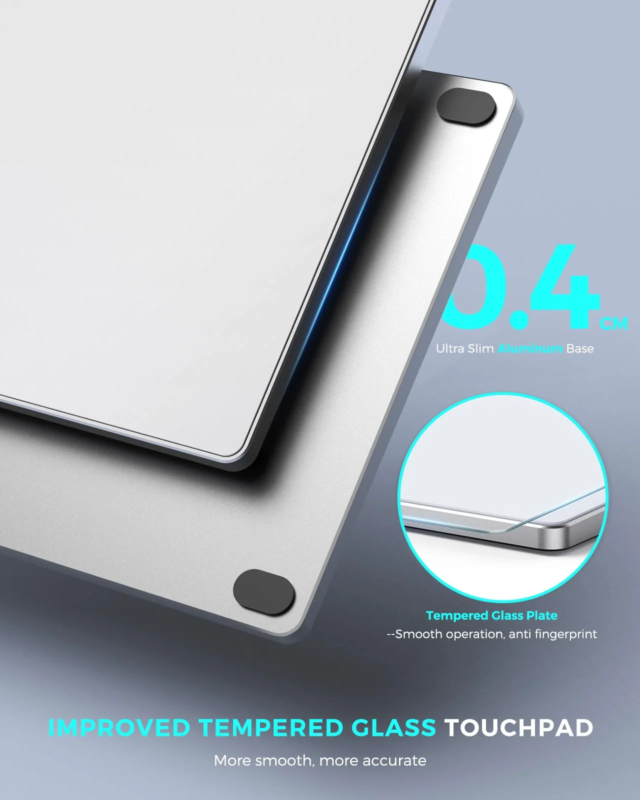 seenda Multi-Touch Trackpad, Tempered Glass Surface with High Precision Navigation, Ultra Slim Aluminum USB Wired Touchpad Mouse for Windows 10/11 Desktop/Laptop/Notebook Computer PC Silver - Image 3