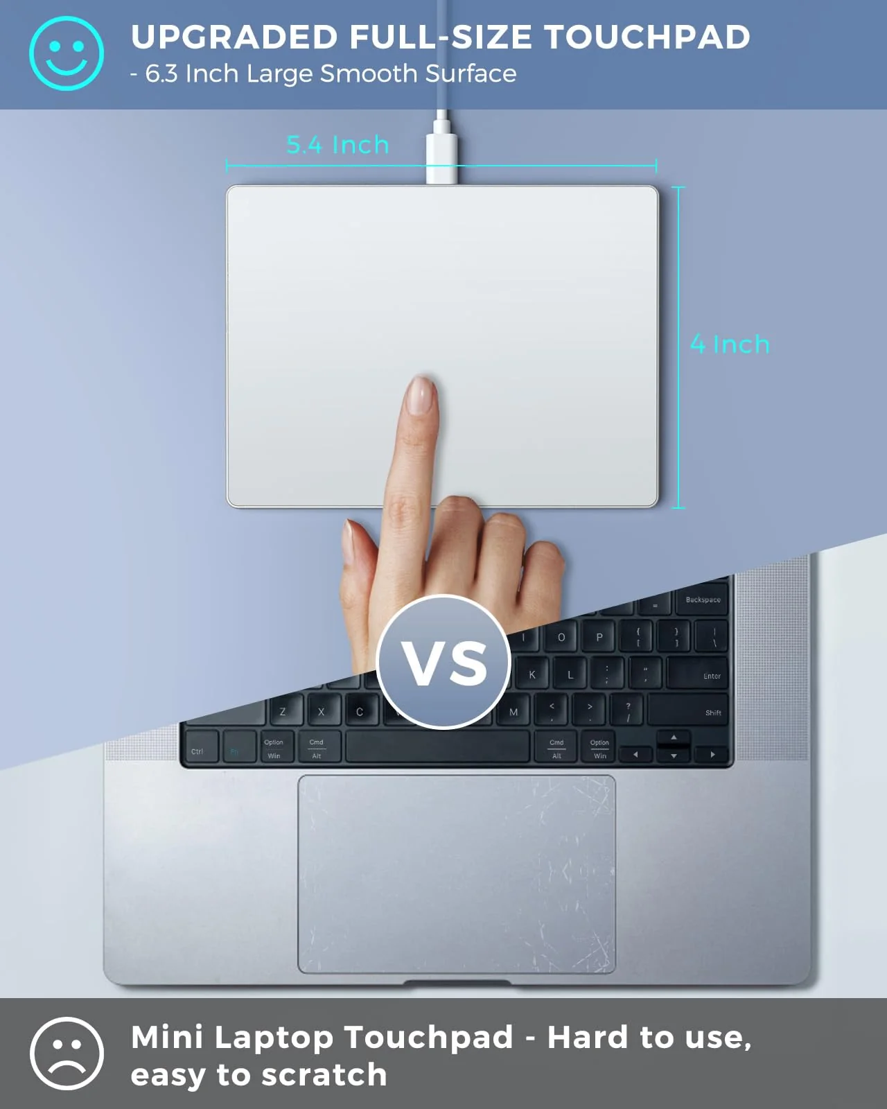 seenda Multi-Touch Trackpad, Tempered Glass Surface with High Precision Navigation, Ultra Slim Aluminum USB Wired Touchpad Mouse for Windows 10/11 Desktop/Laptop/Notebook Computer PC Silver - Image 5