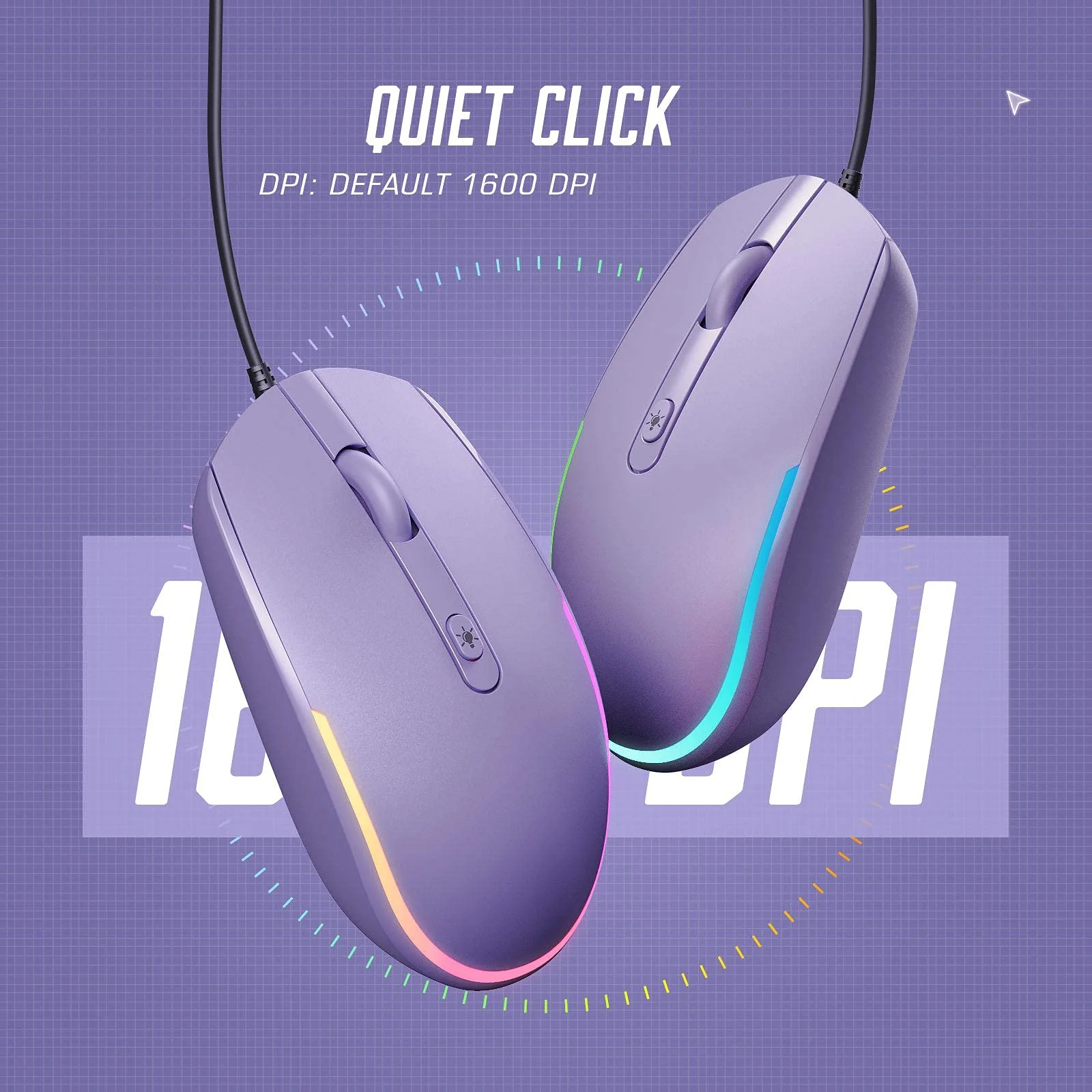 seenda Wired Mouse - USB Computer Mouse Wired with RGB Backlit Optical LED Mouse with Attached USB Cord for Laptops Notebooks Chromebook - Purple - Image 3