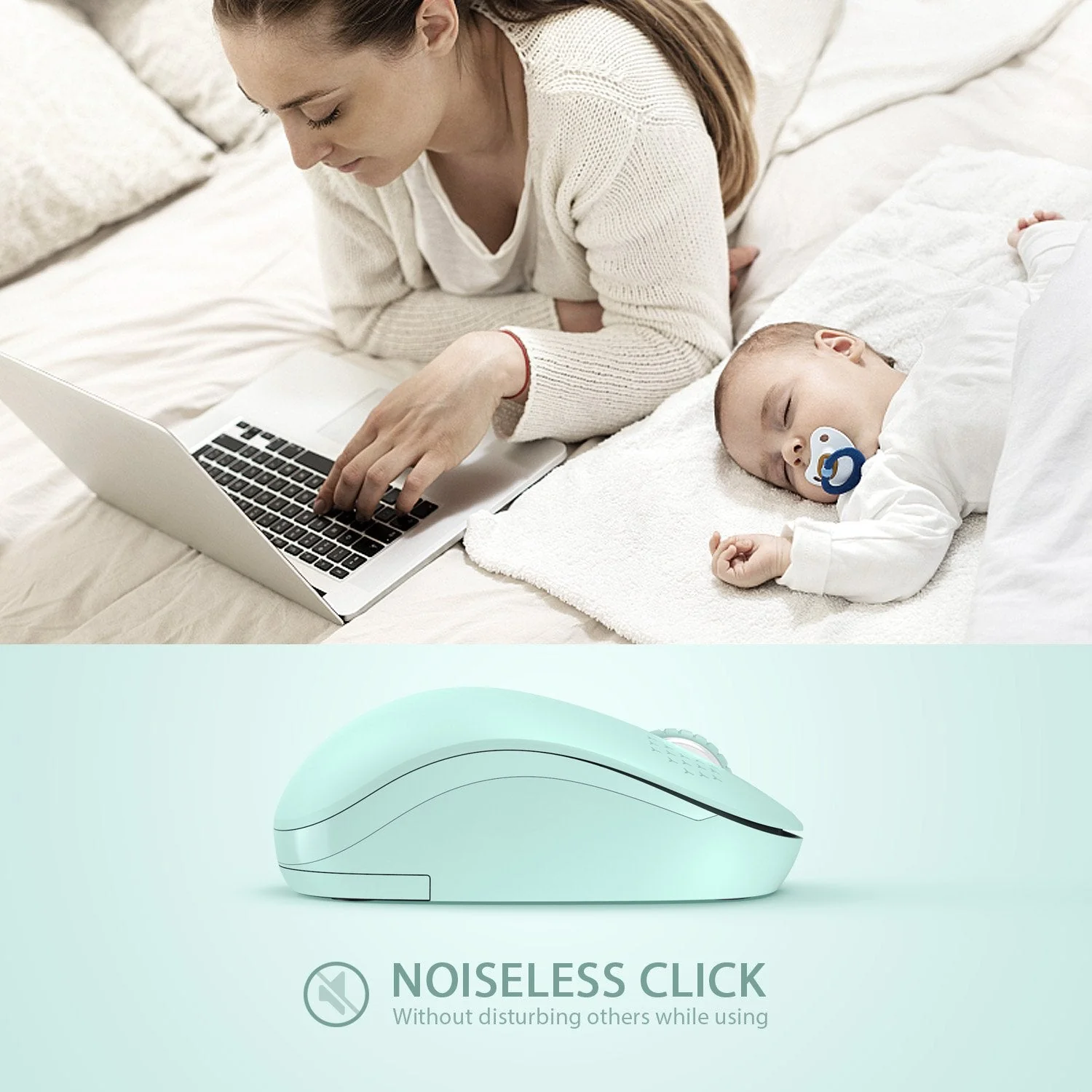 seenda Wireless Mouse, 2.4G Noiseless Mouse with USB Receiver - Portable Computer Mice for PC, Tablet, Laptop with Windows System - Mint Green A Green - Image 2