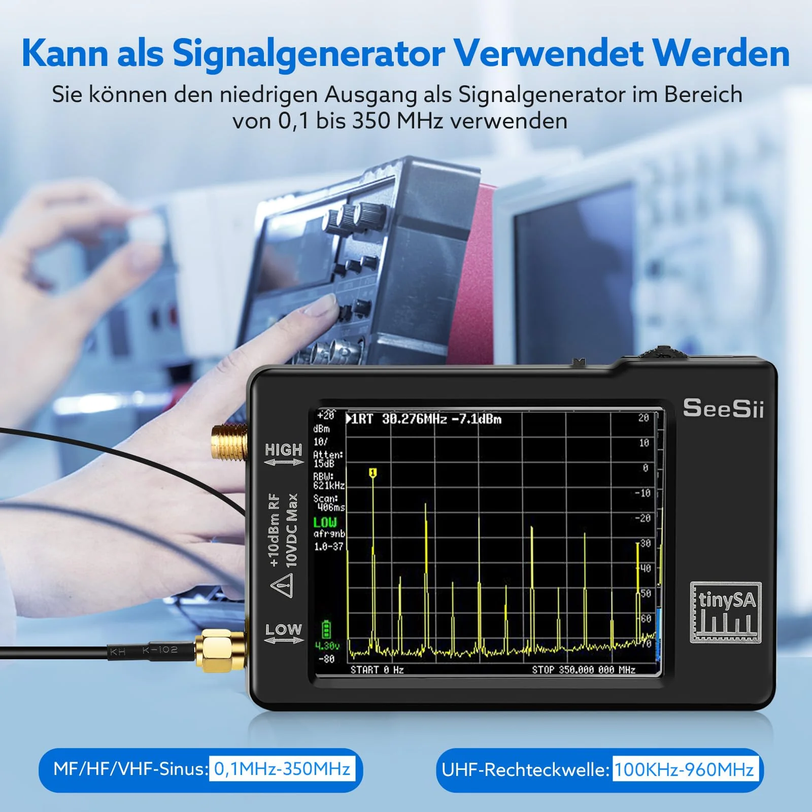 Seesii TinySA Spectrum Analyzer - 2.8 Inch Spectrum Analyzer 100 kHz - 960 MHz Input MF HF VHF UHF, Signal Generator Frequency Analyzer with Touchscreen with ESD Protected - Image 3