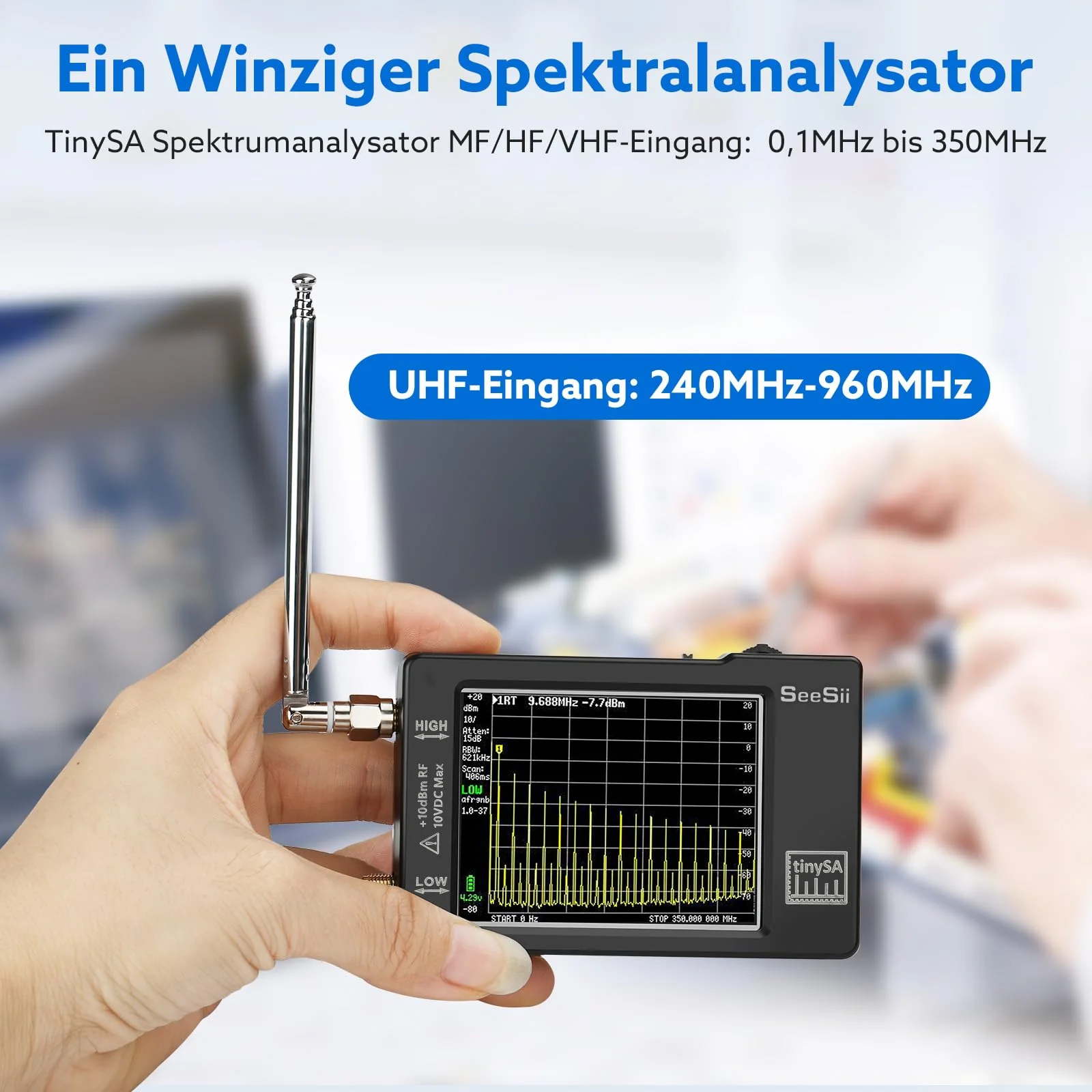 Seesii TinySA Spectrum Analyzer - 2.8 Inch Spectrum Analyzer 100 kHz - 960 MHz Input MF HF VHF UHF, Signal Generator Frequency Analyzer with Touchscreen with ESD Protected - Image 4