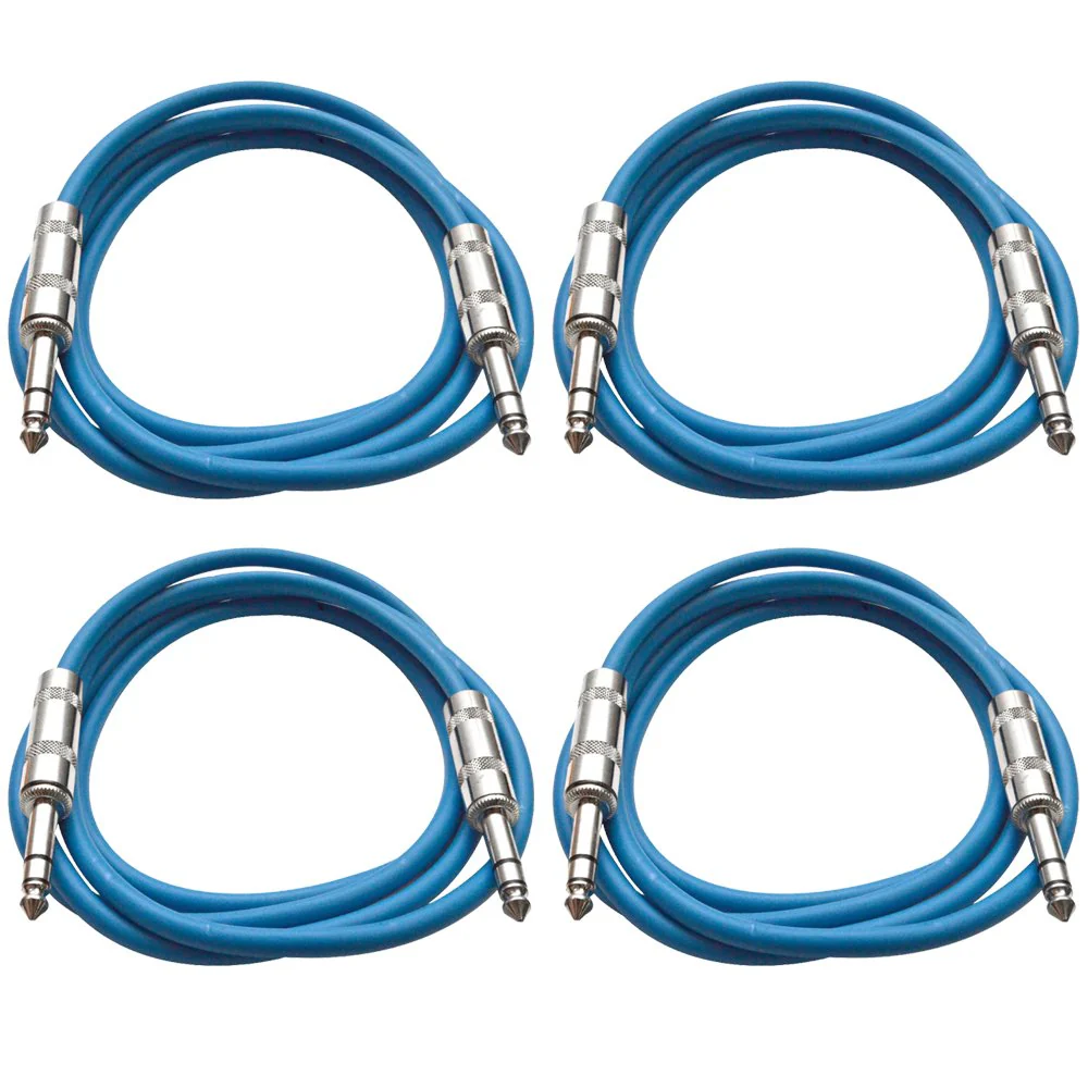 Seismic Audio - SATRX-6-4 Pack of 6' 1/4" TRS to 1/4" TRS Patch Cables - Balanced - 6 Foot Patch Cord - Blue and Blue