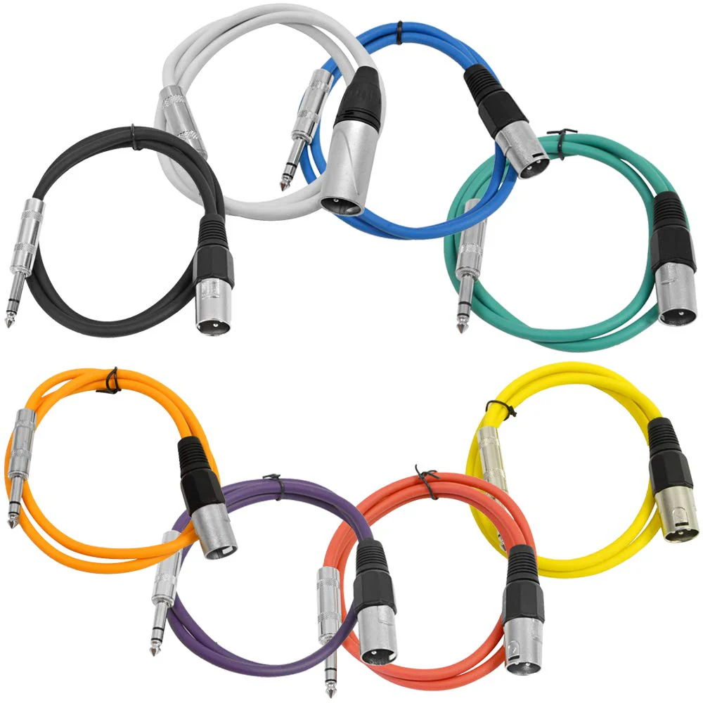 Seismic Audio - SATRXL-M2-Multi - 8 Pack of 2 Foot Multi-Color XLR Male to 1/4 Inch TRS Patch Cables 2' Pro Audio Balanced XLR-M to 1/4" Patch Cords DJ