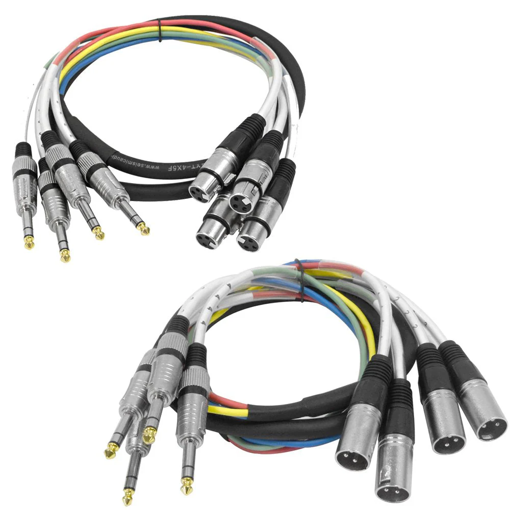 Seismic Audio - SAXT-4x5_MF - 4 Channel 5 Foot 1/4 Inch TRS to XLR Male and XLR Female Snake Cable Bundle 5 Foot - 4 Channel