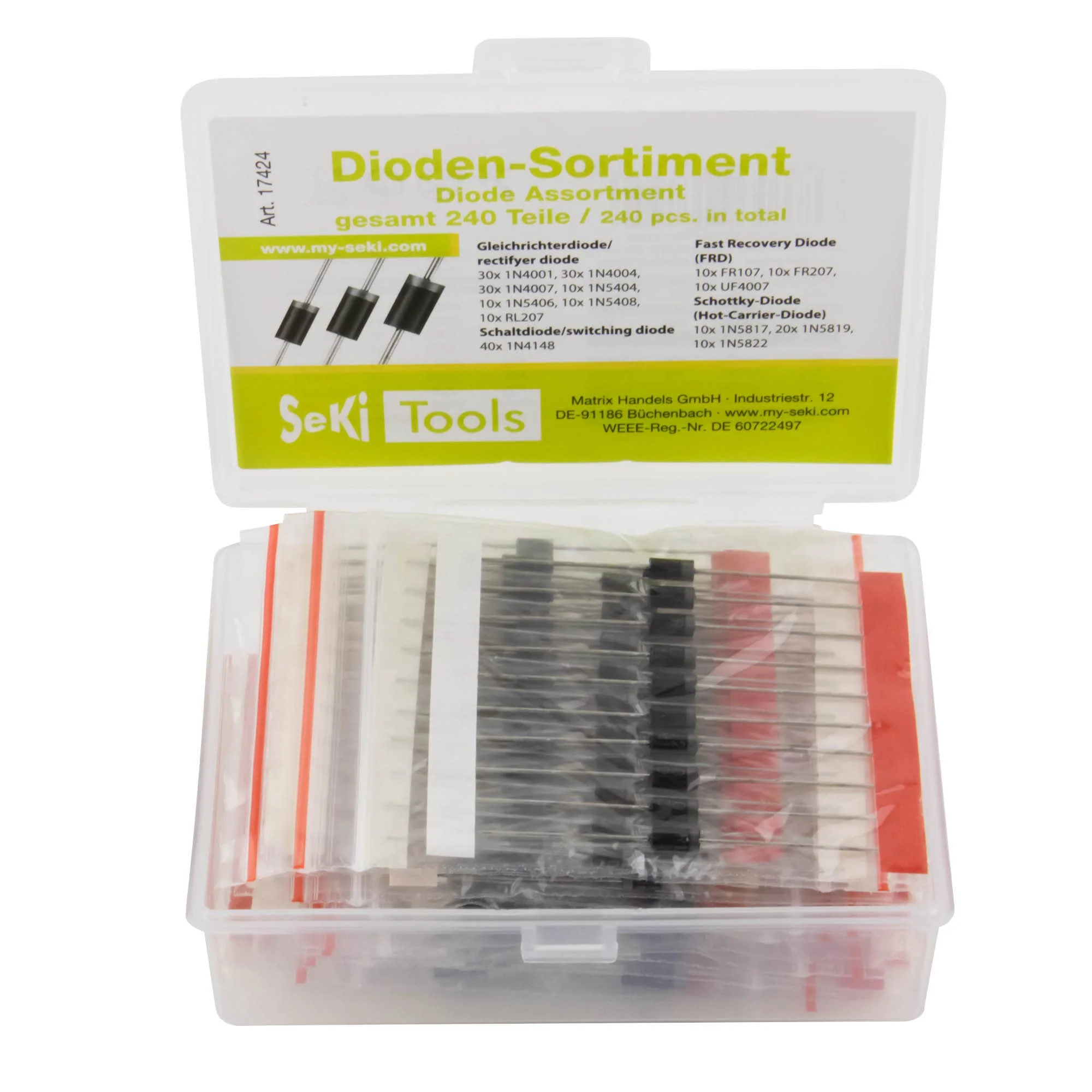 Seki Diodes Assortment 240 Pieces 14 Values Rectifier Diode Schottky Switching Diode 1N4001 1N4004 1N4007 1N5404 1N5406 1N5408 RL207 FR107 RL207 UF4007 1N5811 7 1N5819 1N5822 1N4148