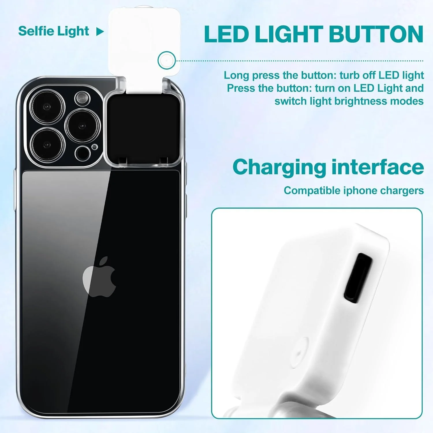 Selfie Light for iPhone 15 Pro Max Case with LED Built-in Light-Up Rechargeable for TIK Tok/Stream/Makeup/Live/Video- Selfie (2 Models, 3 Level Brightness) (Clear, for iPhone 15 Pro Max) Clear - Image 6