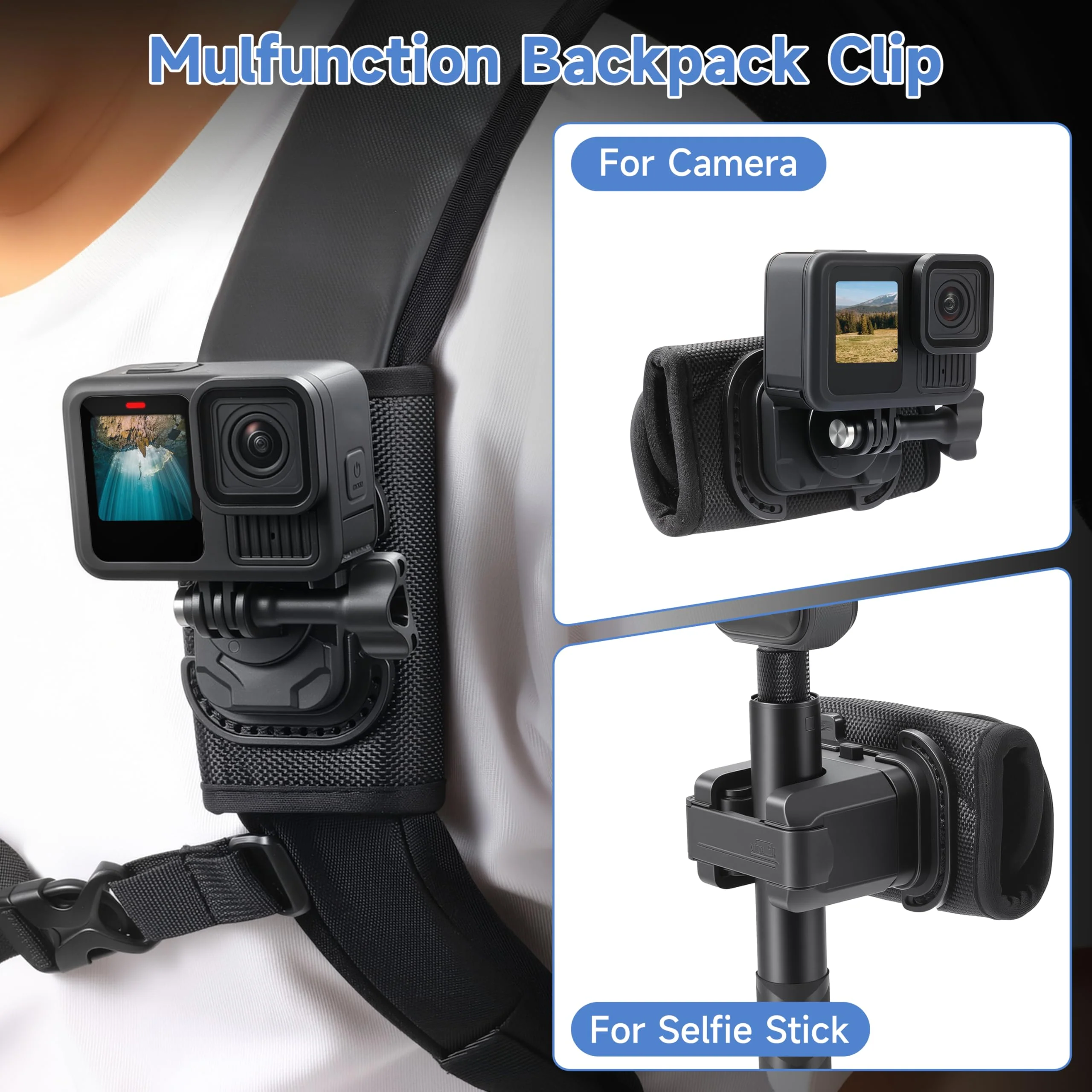 Selfie Stick Holster Backpack Clip Mount for insta360 X5 X4 Air for gopro Hero 13 12 MAX 2 Strap for DJI Osmo 360 Action 6 5 Pocket 3 Accessories - Image 2