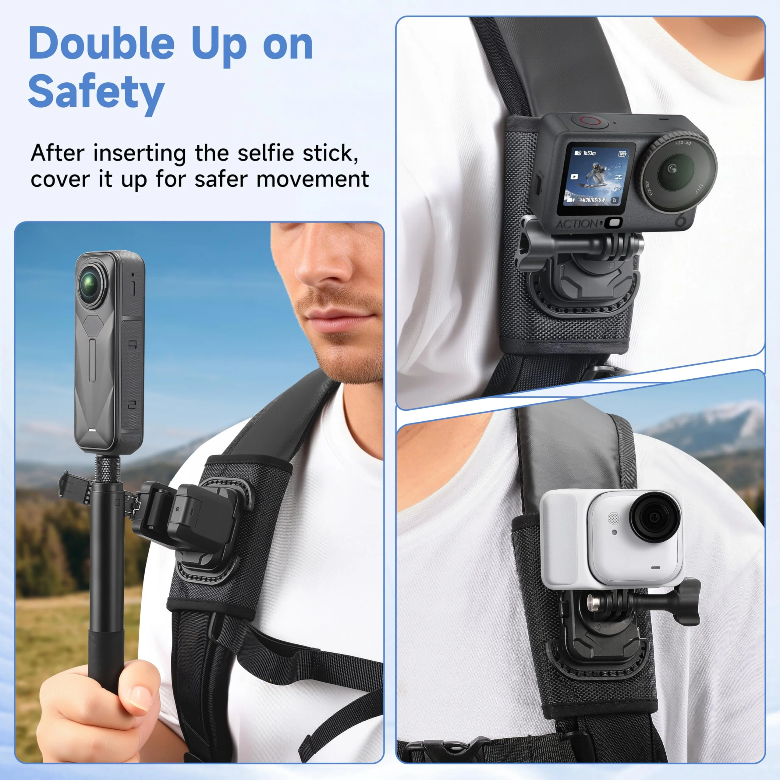 Selfie Stick Holster Backpack Clip Mount for insta360 X5 X4 Air for gopro Hero 13 12 MAX 2 Strap for DJI Osmo 360 Action 6 5 Pocket 3 Accessories - Image 5