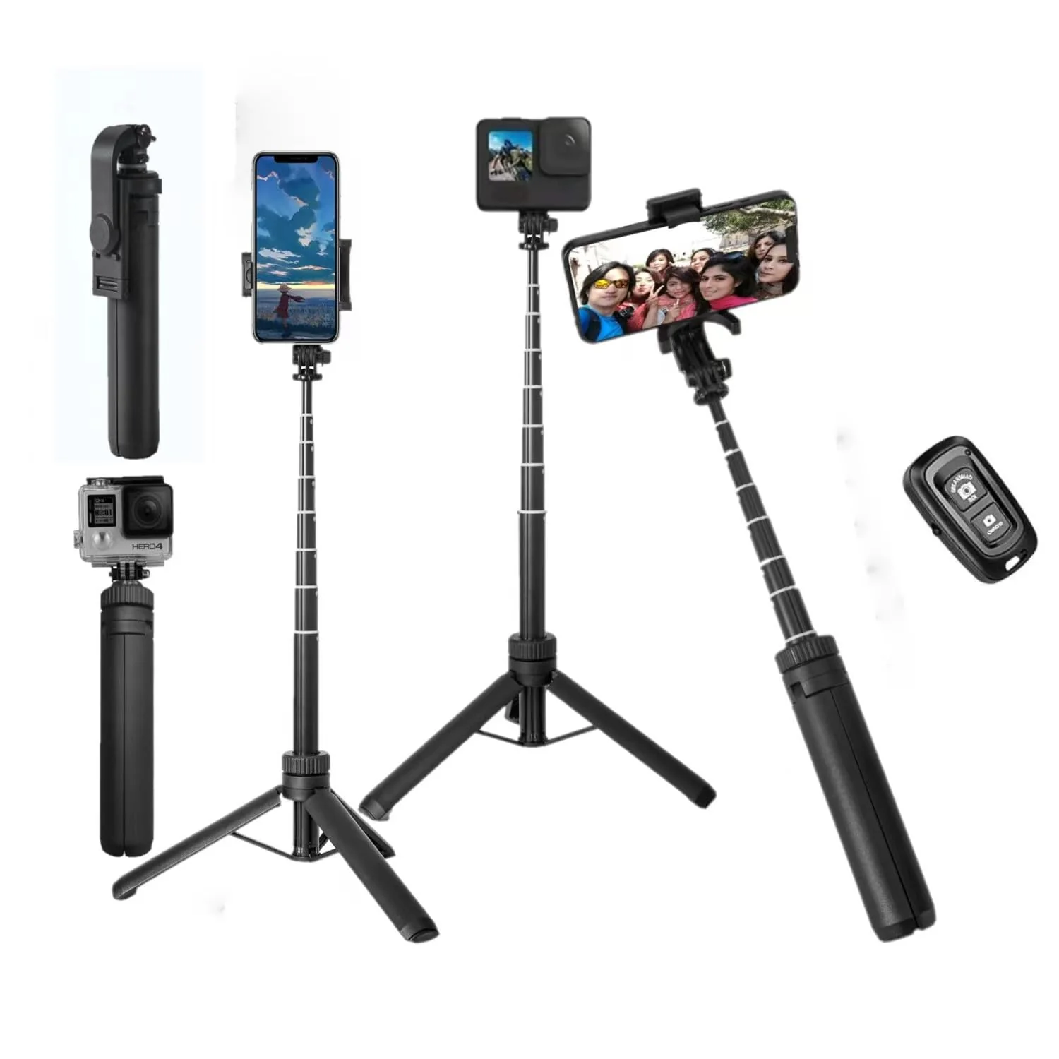 Selfie Stick Tripod for Cell Phone & Camera, 50" Expandable Phone Tripod with Remote Control and Rotate Phone Holder, Portable Tripod for iPhone/Goproo and Cameras.