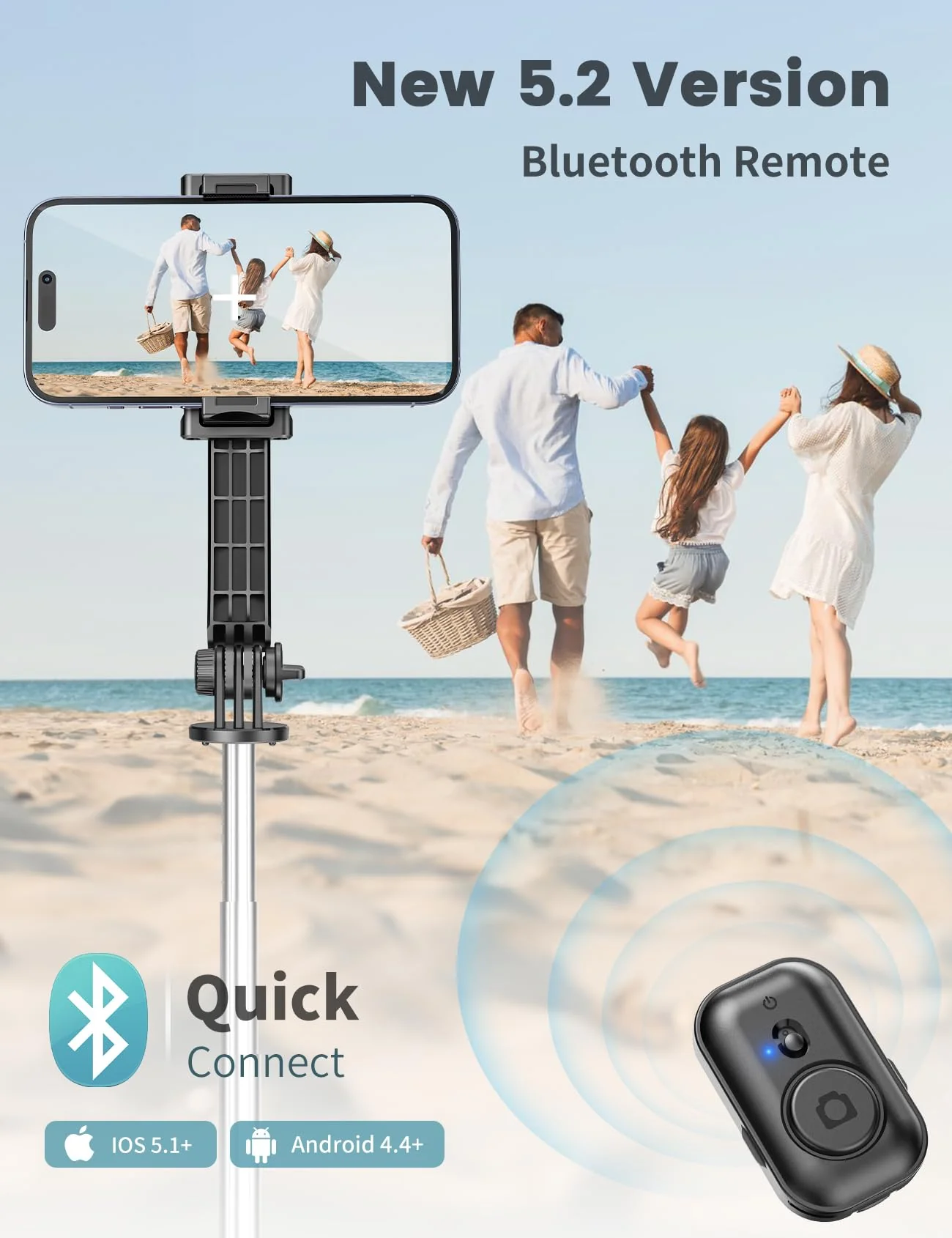 Selfie Stick Tripod with Detachable Phone Holder, 41.7" Extendable Phone Tripod with Remote, 360° Rotatable Tripod Stand for iPhone, Samsung, and Android Smartphones (Black) Black - Image 2