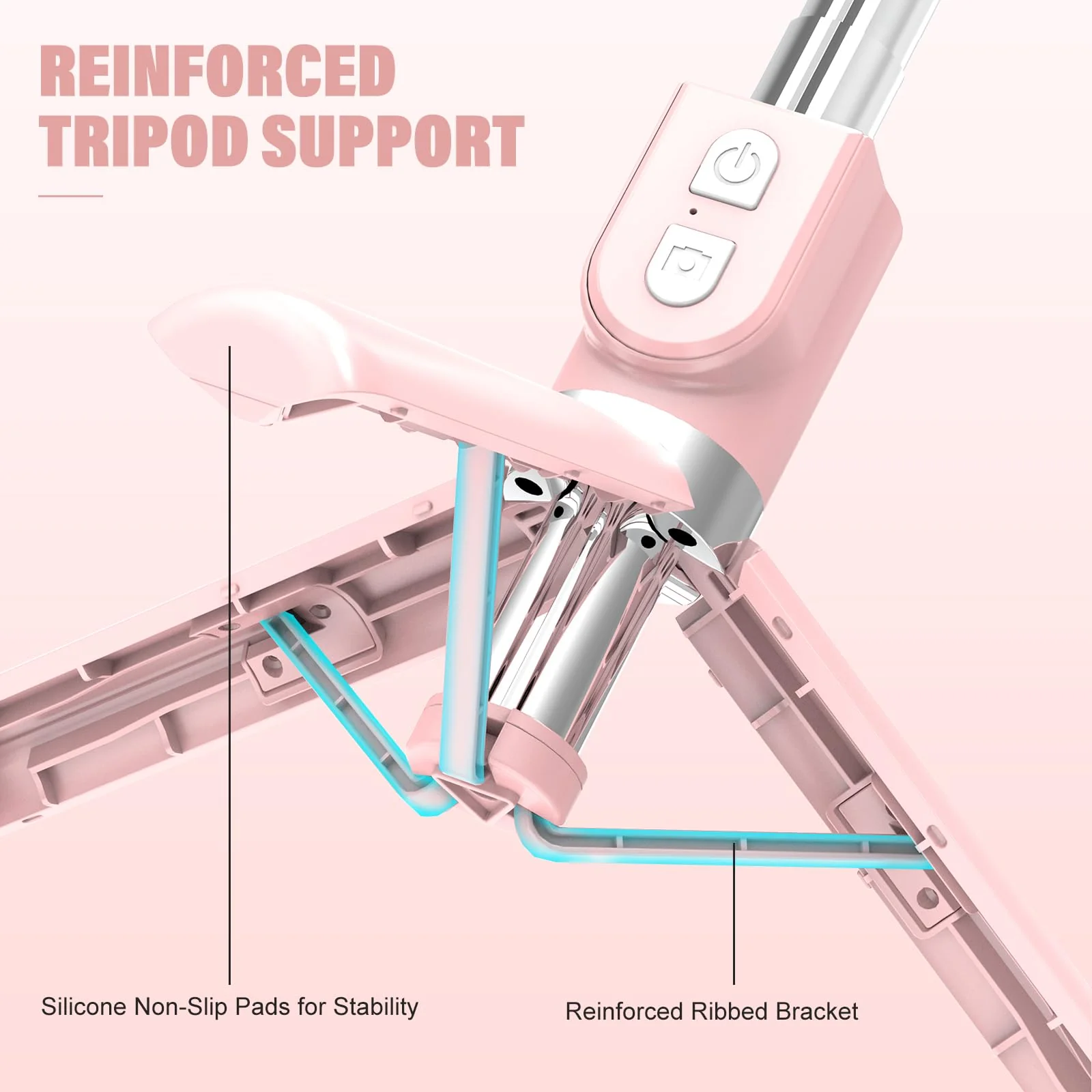 Selfie Stick with Rechargable Remote and Light, Tripod for iPhone, Cell Phone Stand for Video Recording, Portable Travel Essentials Smartphone Mount Holder, Extendable Vlogging Filming Accessories Pink - Image 2