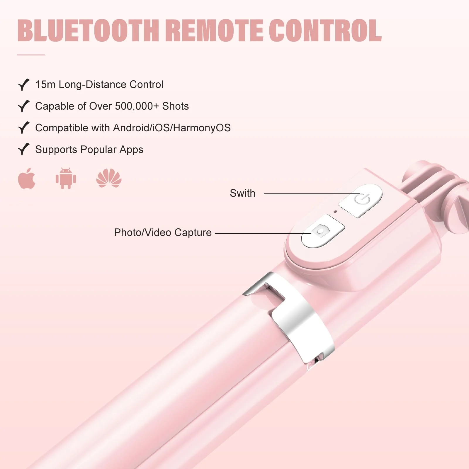 Selfie Stick with Rechargable Remote and Light, Tripod for iPhone, Cell Phone Stand for Video Recording, Portable Travel Essentials Smartphone Mount Holder, Extendable Vlogging Filming Accessories Pink - Image 4