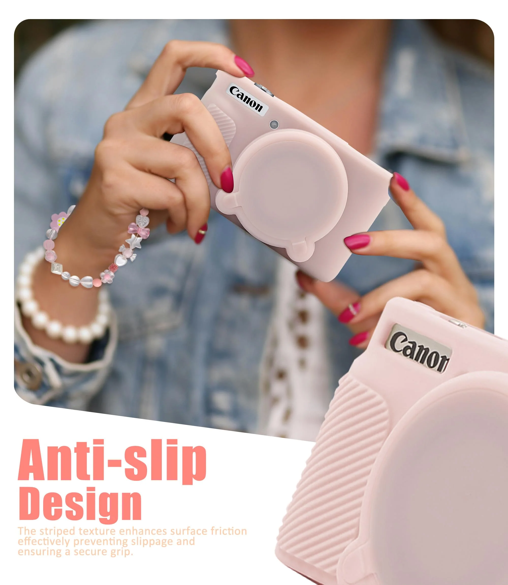 Seltureone for Canon PowerShot SX740/SX730 HS Case with Cute Charm Wrist Strap and Screen Protector, Anti-scratch Soft Silicone Built-in Lens Cap for Canon SX740/SX730 Case - Jelly Pink - Image 3