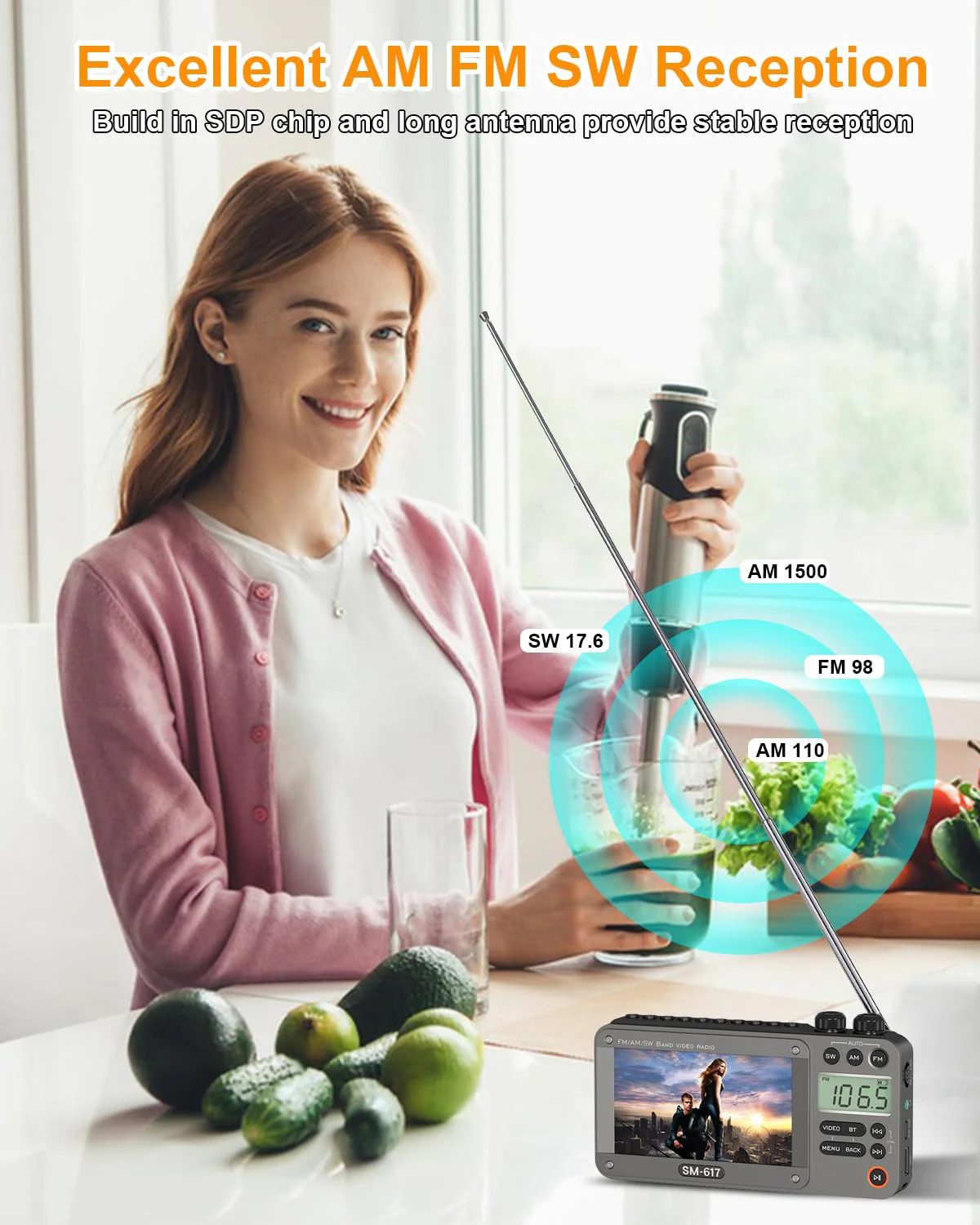 SEMIER 720p 4.3" Screen AM FM SW Movie Video Radio with Bluetooth, Rechargeable Pocket Digital Movie Video Player Radio, Support USB/Micro SD Card, 5W Loud Speak and Headphone Jack for Travel Gifts Grey - Image 3