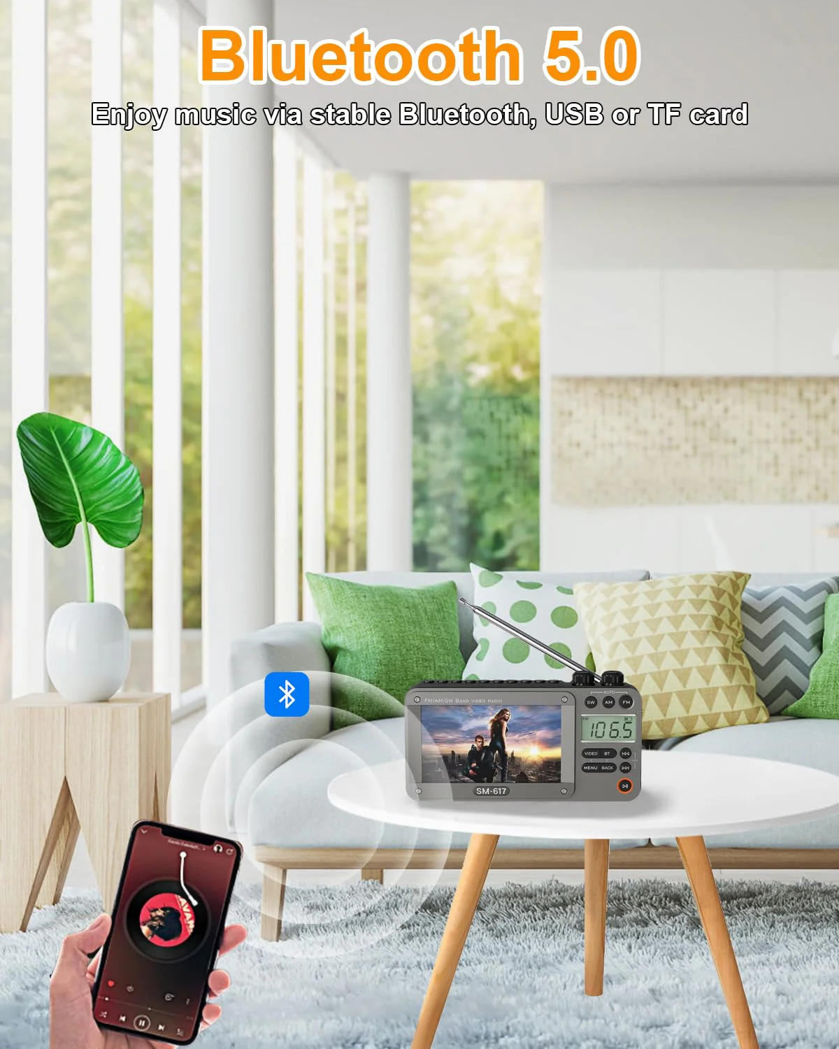 SEMIER 720p 4.3" Screen AM FM SW Movie Video Radio with Bluetooth, Rechargeable Pocket Digital Movie Video Player Radio, Support USB/Micro SD Card, 5W Loud Speak and Headphone Jack for Travel Gifts Grey - Image 4
