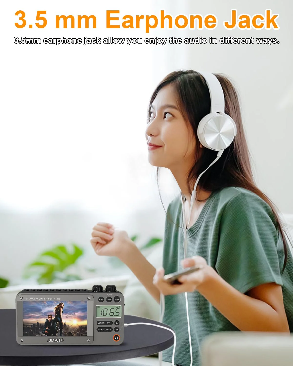 SEMIER 720p 4.3" Screen AM FM SW Movie Video Radio with Bluetooth, Rechargeable Pocket Digital Movie Video Player Radio, Support USB/Micro SD Card, 5W Loud Speak and Headphone Jack for Travel Gifts Grey - Image 7