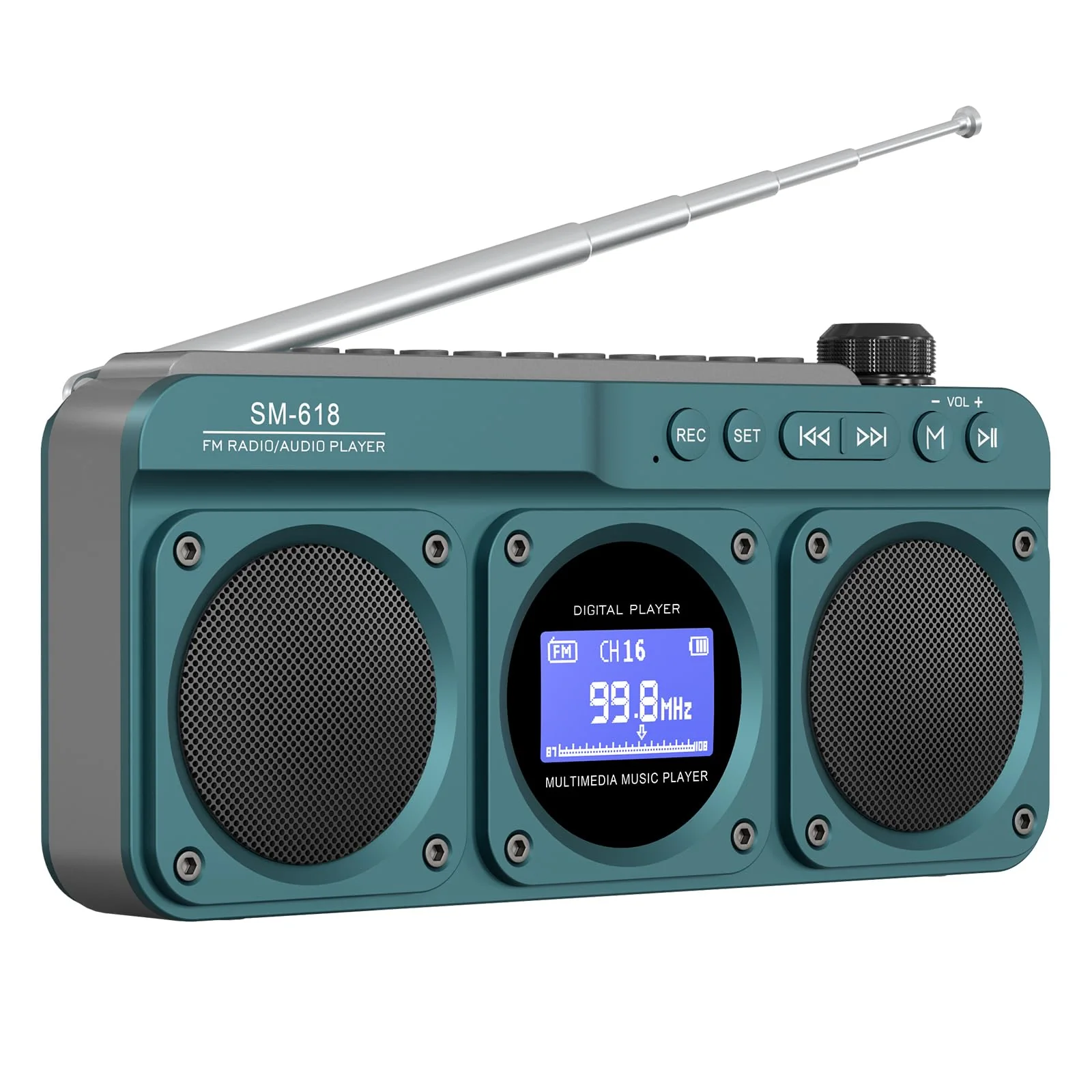SEMIER Small Digital FM Radio Bluetooth Speaker, Handheld Rechargeable Radio Wireless Speaker, LCD Display, Double Speakers, Headphone Jack, Support USB/Micro SD Card MP3 Play for Home Outdoor (No AM) Blue