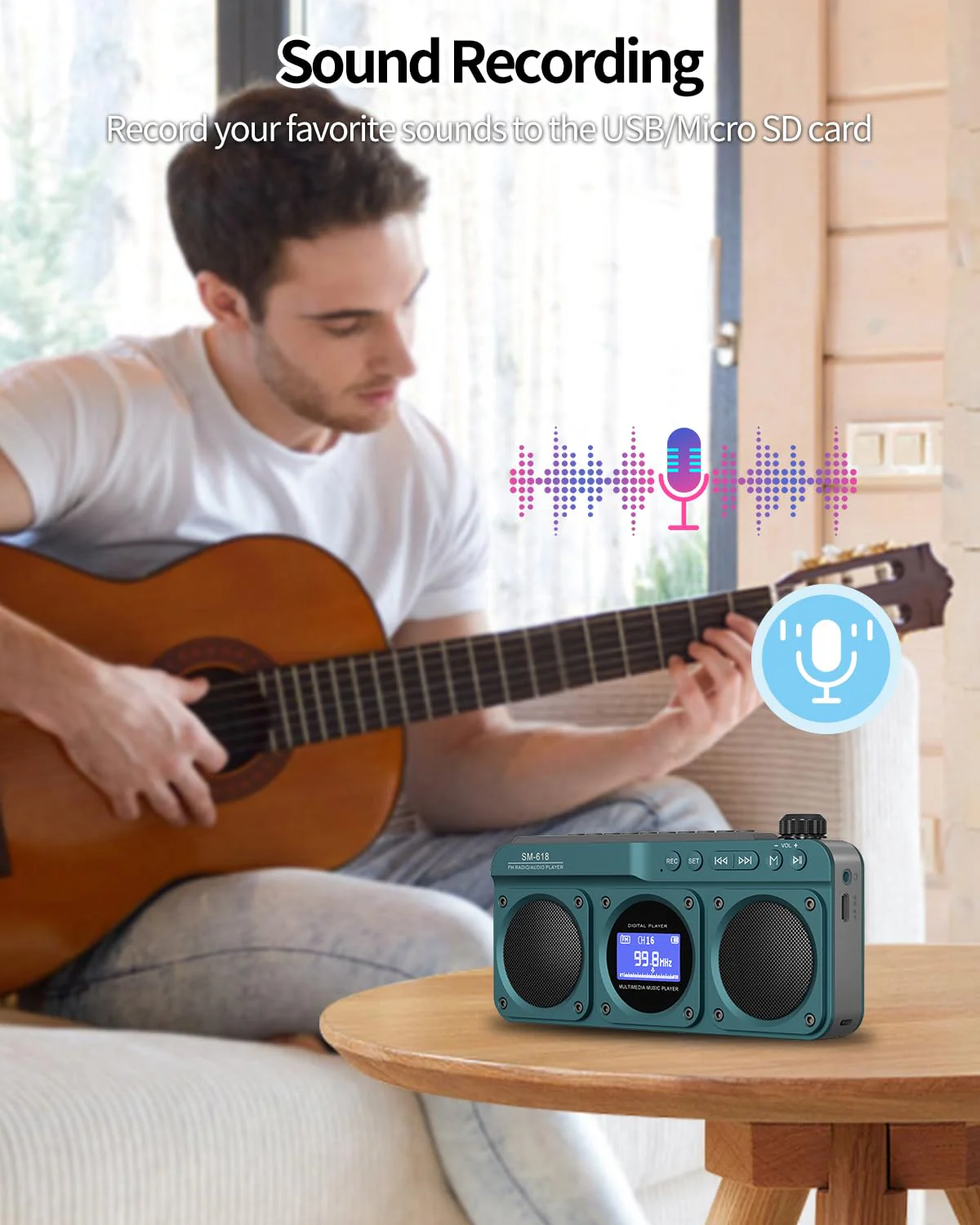 SEMIER Small Digital FM Radio Bluetooth Speaker, Handheld Rechargeable Radio Wireless Speaker, LCD Display, Double Speakers, Headphone Jack, Support USB/Micro SD Card MP3 Play for Home Outdoor (No AM) Blue - Image 9