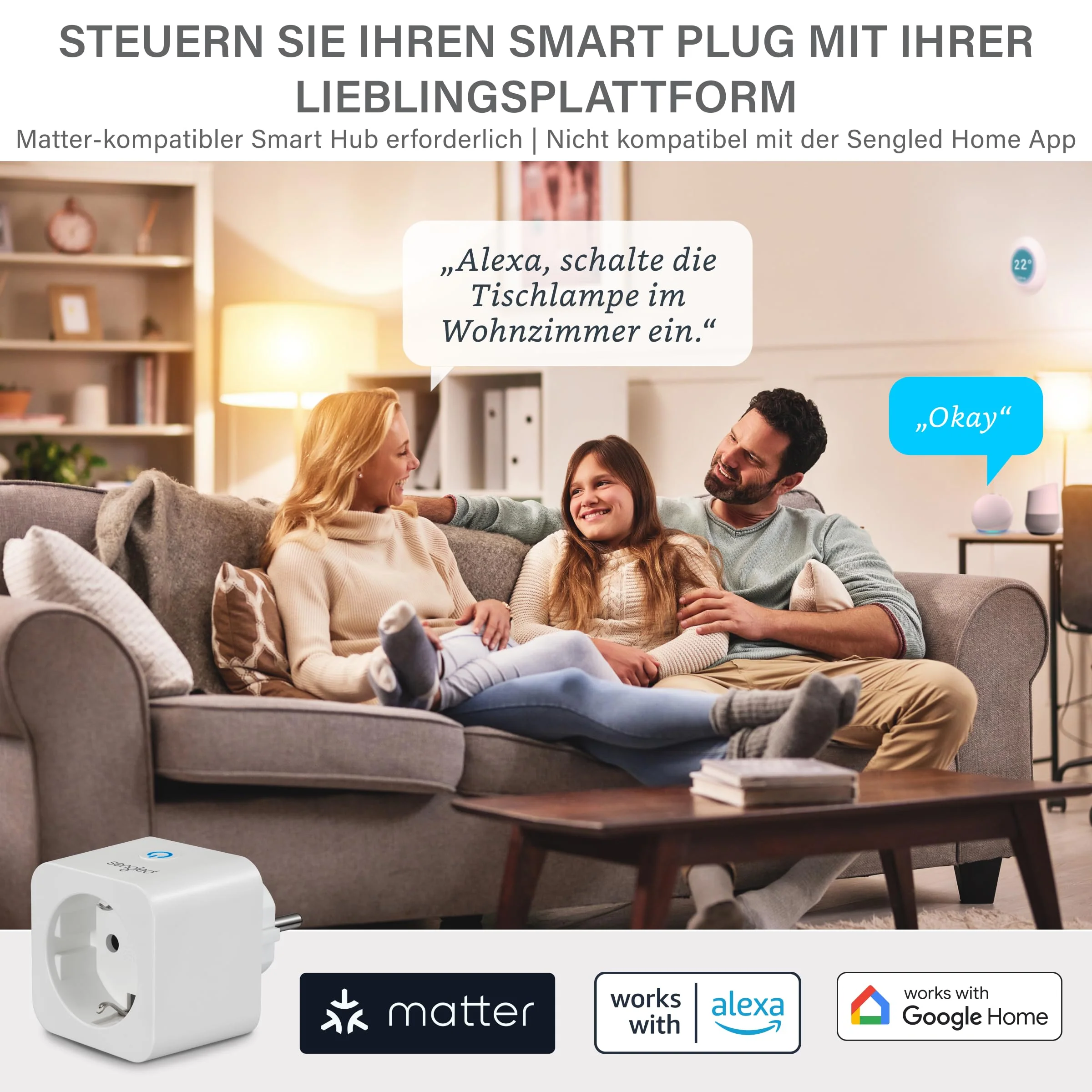 Sengled Smart Plug Matter Works with Alexa Instant Pairing Supports up to 2300W Matter Compatible Platform Required 2.4GHz WiFi 1 Pack - Image 2