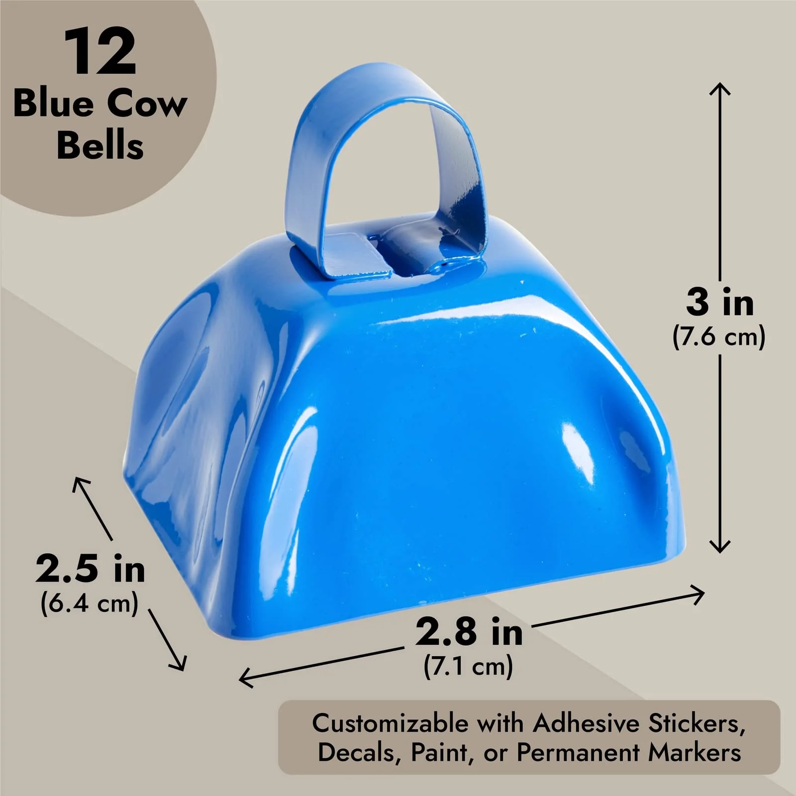 Set of 12 3-inch Cowbells with Handle, Hand Percussion Cow Bells Noise Makers for Sporting Events, Football Games (Blue) - Image 5