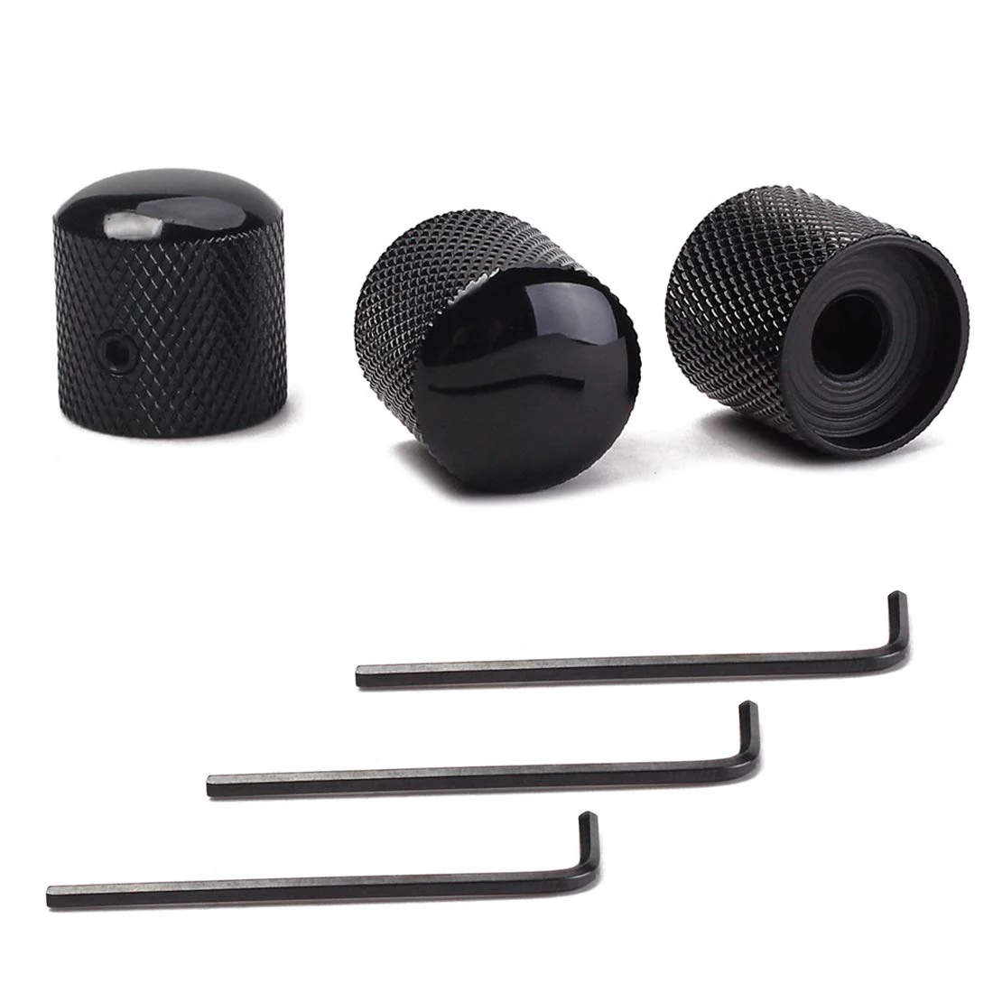 Set of 3 Black Metal Guitar Control Knob, Guitar Volume Tone Control Dome Knobs, Tele Telecaster or Guitar Bass Replacement Parts