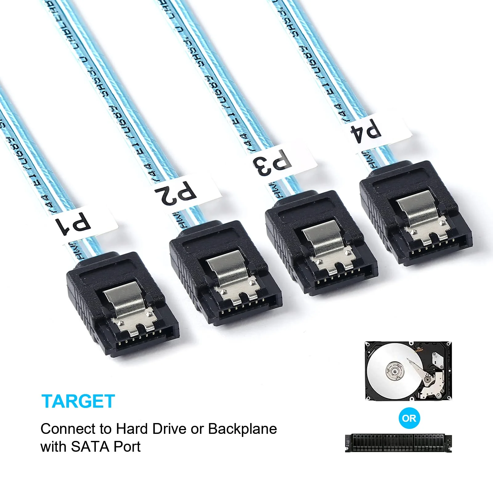 SFF-8643 to SATA:0.5M Mini SAS to SATA Cable Mini SAS Breakout Cable SFF 8643 to SATA Mini SAS HD to SATA SAS to 4X SATA Breakout Cable (1.6FT) 1.6FT 1PACK - Image 4