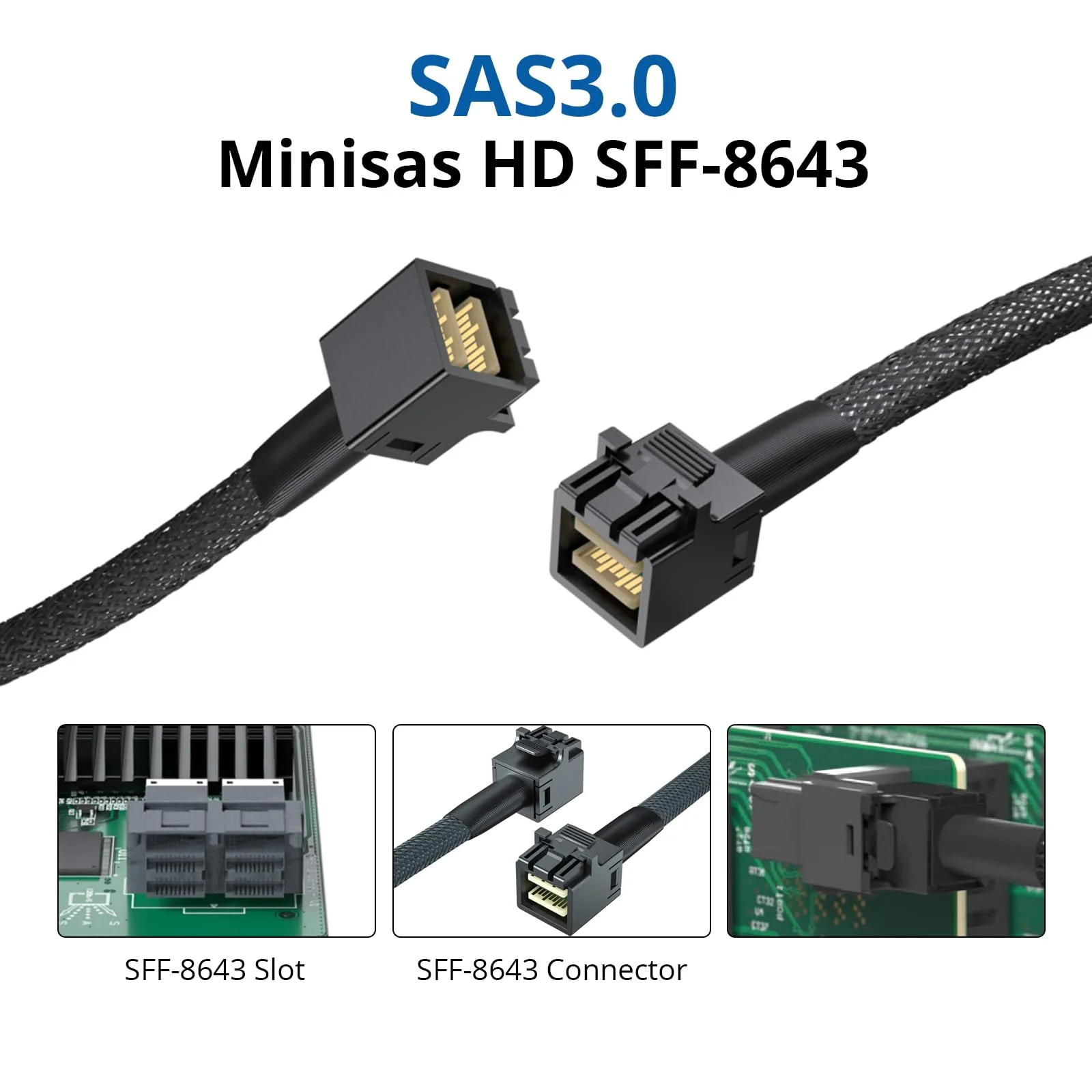 SFF-8643 to SFF-8643 12G Internal Mini SAS HD Cable, with Sideband, Compatible with RAID or PCI Express Controller, 100-Ohm, 1-m(3.3ft), 2 Pack Straight 1m - Image 2