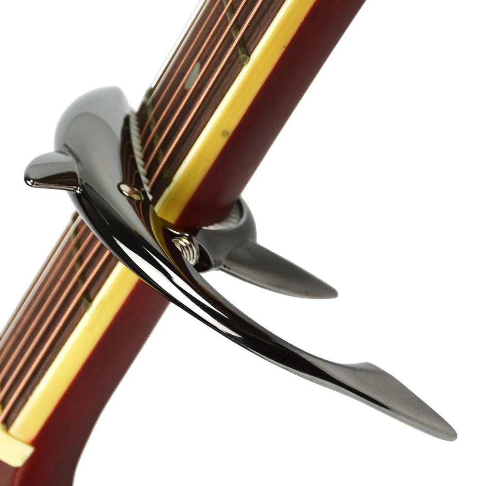 Shark Capo,Zinc Alloy Tone Clip for Acoustic,Folk,Electric Guitar and Ukulele (Black) Blight Black - Image 2