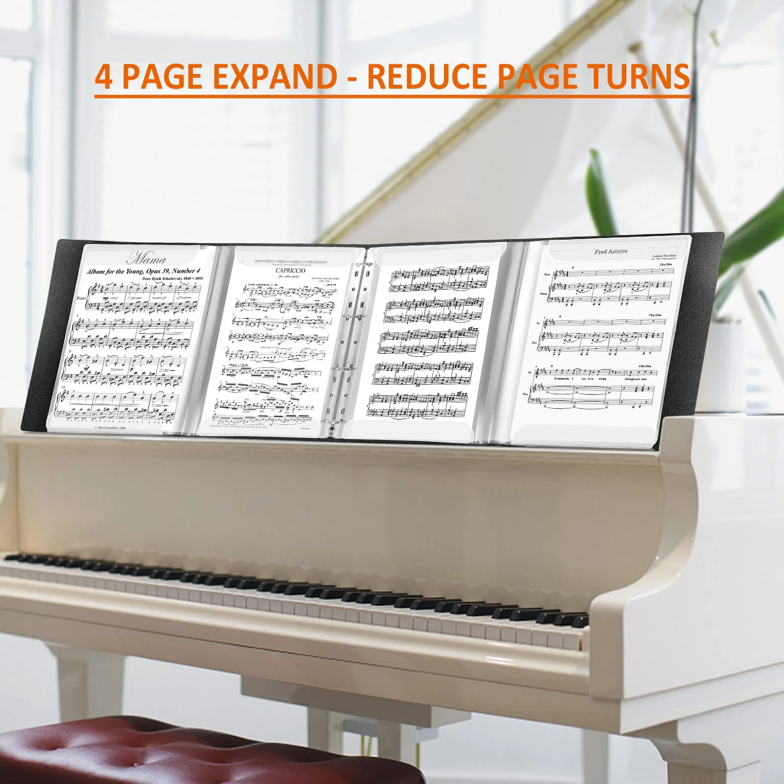 Sheet Music Folder, 8.5 × 11 Music Binder, 4 Page Expand, 52 Pages Capacity, Writable Choir Folder, Black - Image 4