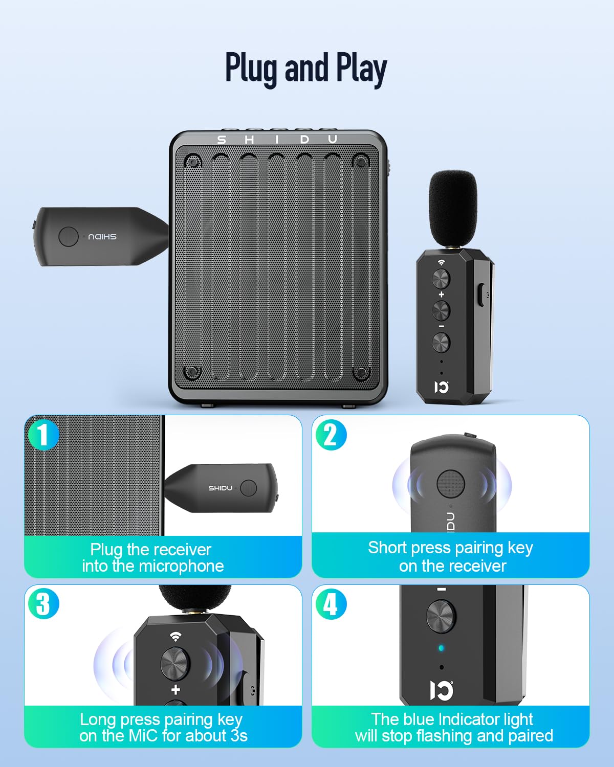 SHIDU Wireless Microphone Headset 2.4G Wireless lavalier Mics System with 3.5MM Plug for Voice Amplifier, Speakers, PA System Teacher, Tour Guides, Fitness Instructor - Image 4