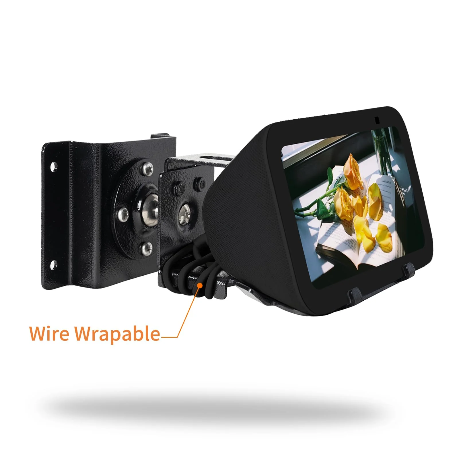 shinar Metal Wall Mount ONLY for Echo Show 5 (3rd Generation) - Swivels up to 360° / Tilts -70° / +70°,Mount Stand Compatible with Show 5 (3rd Gen)&iPhone Models with Wiremanagement (Black) Black - Image 6