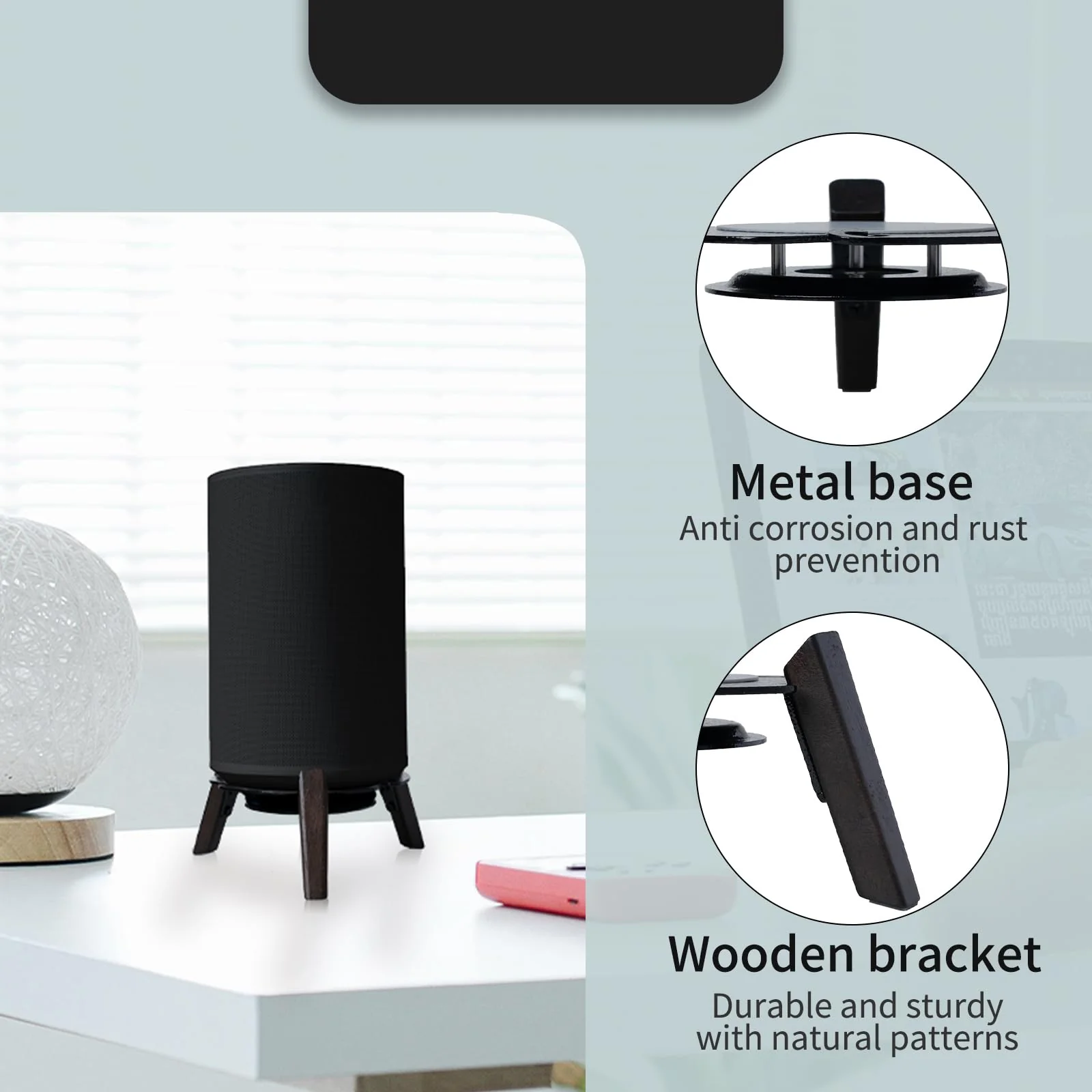 shinar Real Wood Desktop Speaker Stands,Table Desk Stand Compatible for Sonos Era 100 with Cable Management Table Wooden Mount Holder for sonos 100 (Black) Black - Image 3
