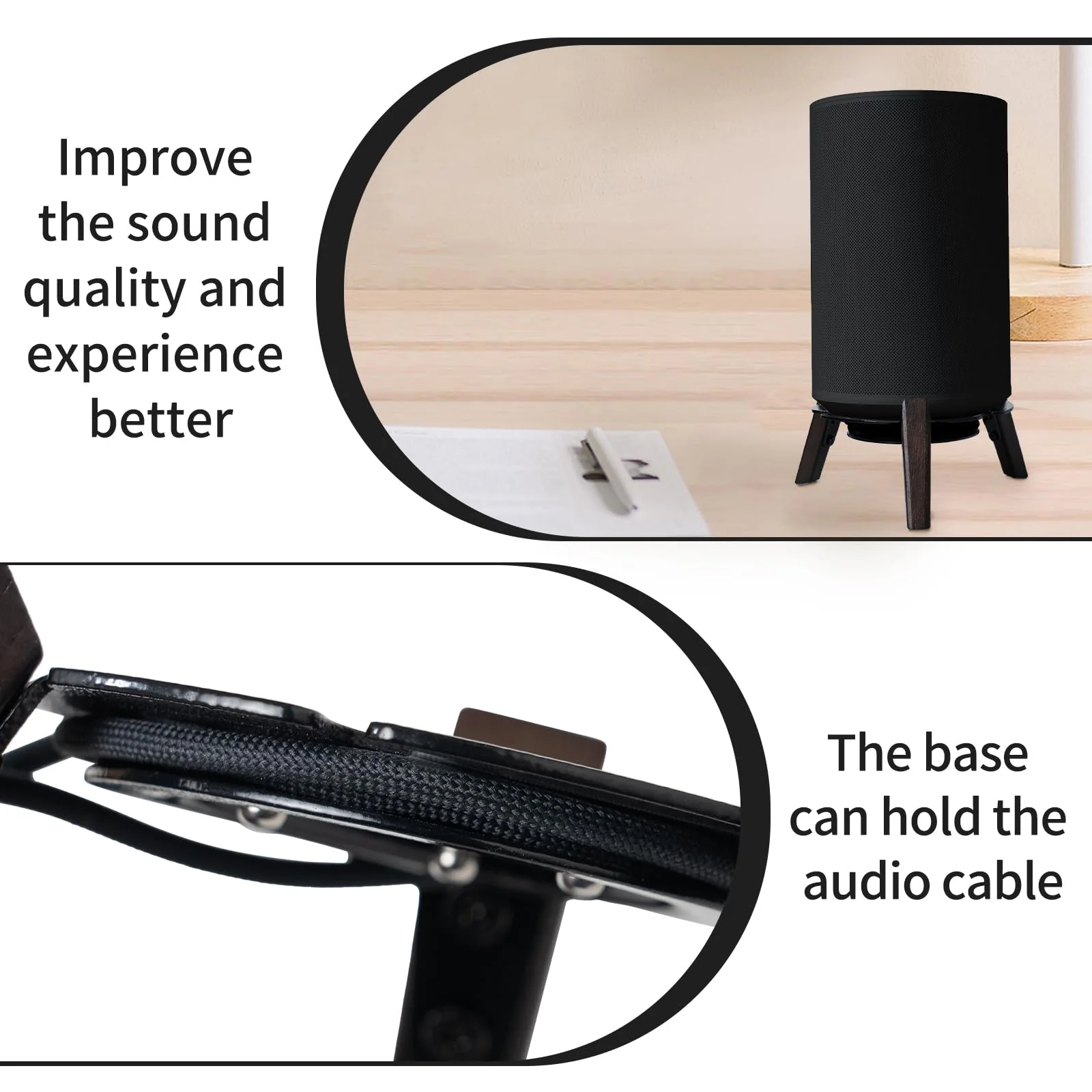 shinar Real Wood Desktop Speaker Stands,Table Desk Stand Compatible for Sonos Era 100 with Cable Management Table Wooden Mount Holder for sonos 100 (Black) Black - Image 4