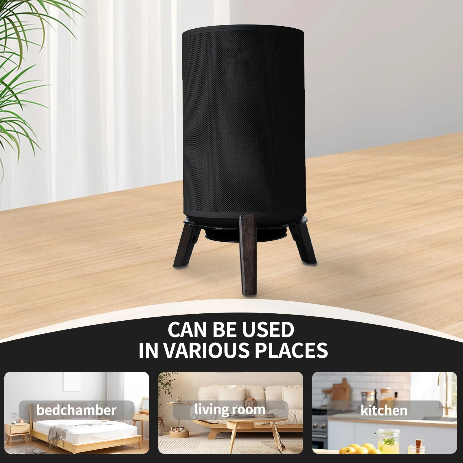 shinar Real Wood Desktop Speaker Stands,Table Desk Stand Compatible for Sonos Era 100 with Cable Management Table Wooden Mount Holder for sonos 100 (Black) Black - Image 7