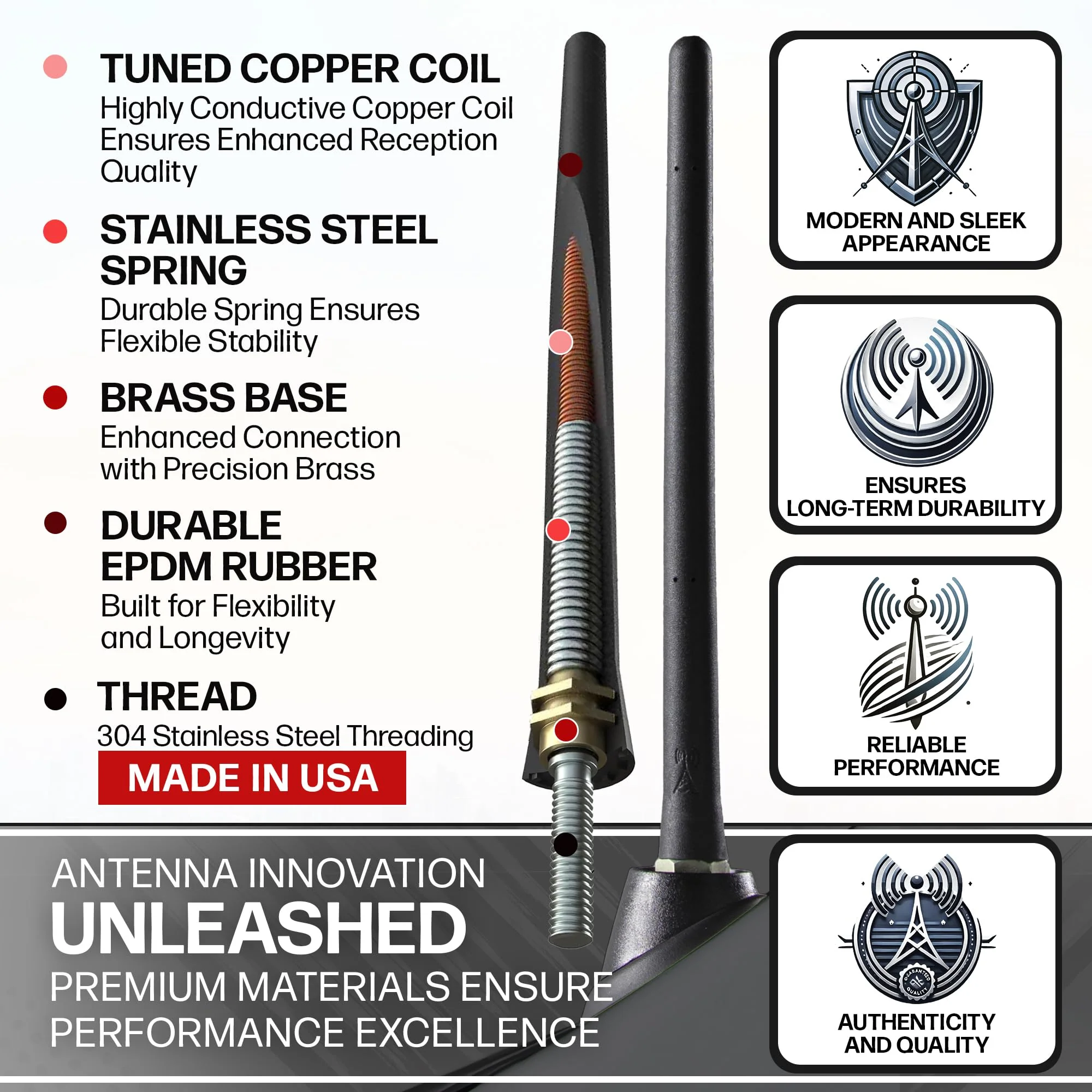 Short Rubber Antenna fits Toyota Tundra (2000-2020) - USA Stainless Steel Threading - The Original 6 3/4 Inch Accessories - Car Wash Proof - Internal Copper Coil - Image 3