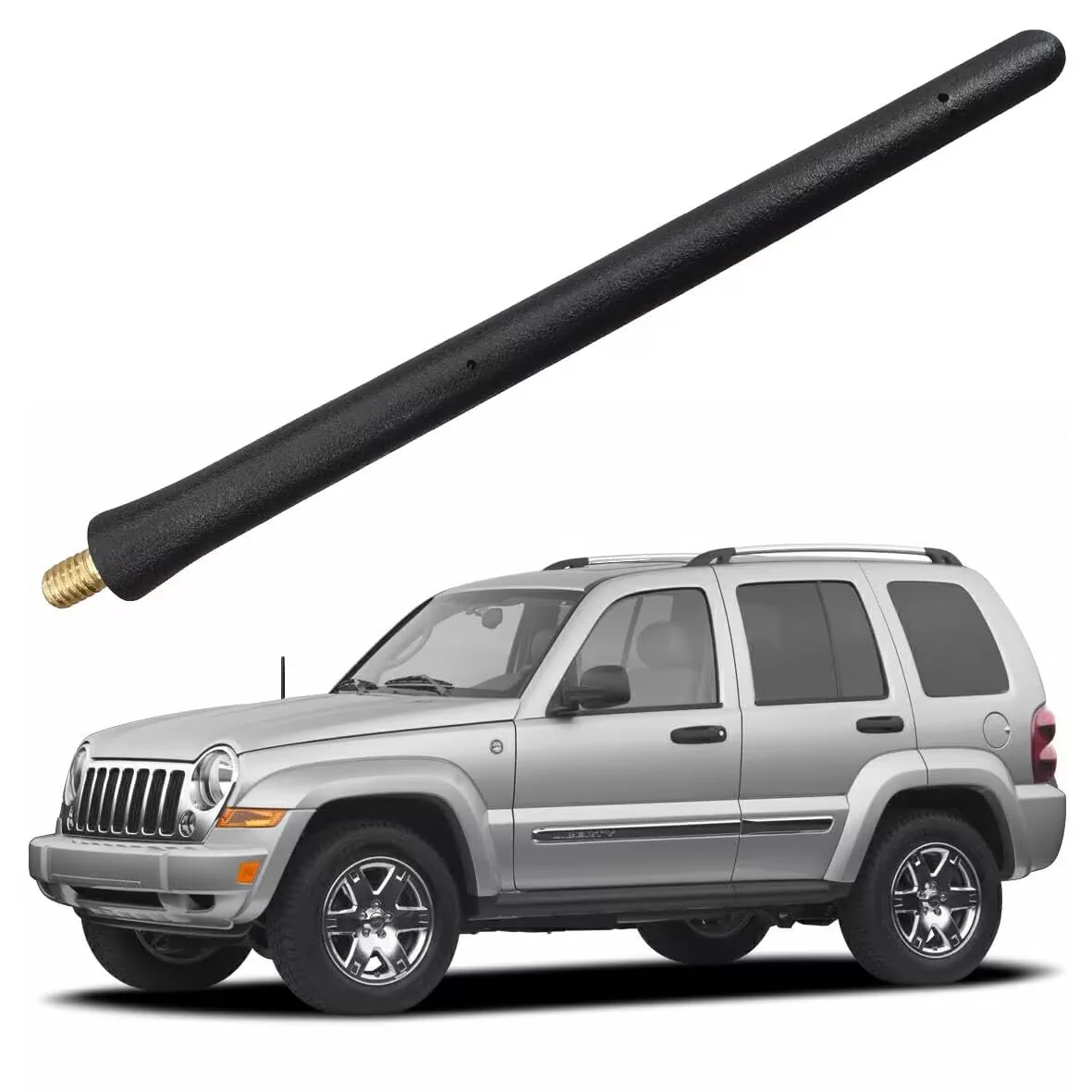 Short Rubber Antenna for Jeep Liberty (2002-2007), Jeep Liberty Antenna - Car Wash Proof, 6 3/4 Inch Internal Copper Coil Antenna Mast Replacement