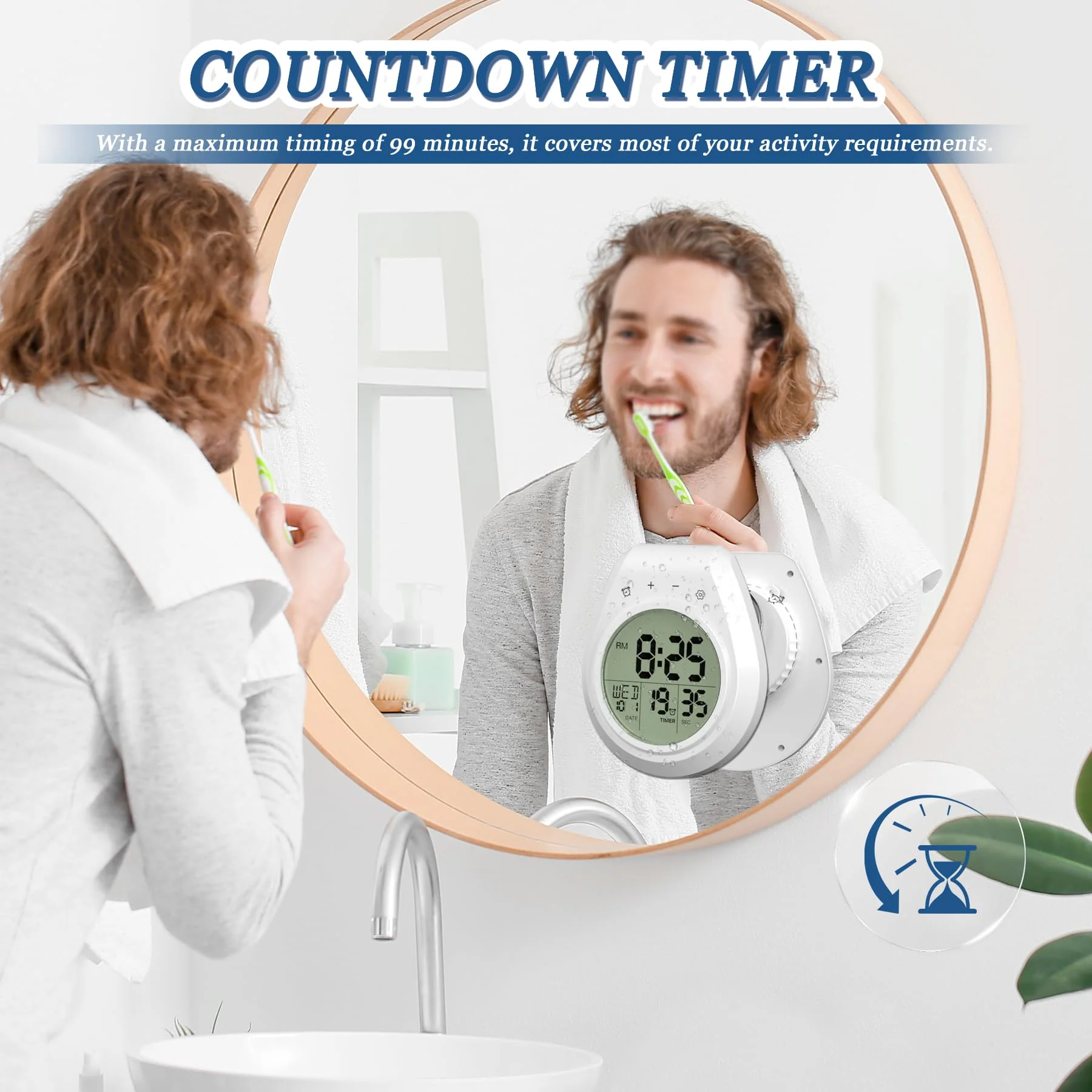 Shower Clock Waterproof Bathroom Timer, Digital Wall Clock Kitchen Clock with Countdown, Touch Screen, Temperature, Calendar, Suction Cup Hanging Hole, for Spa Cook Bath - Image 4
