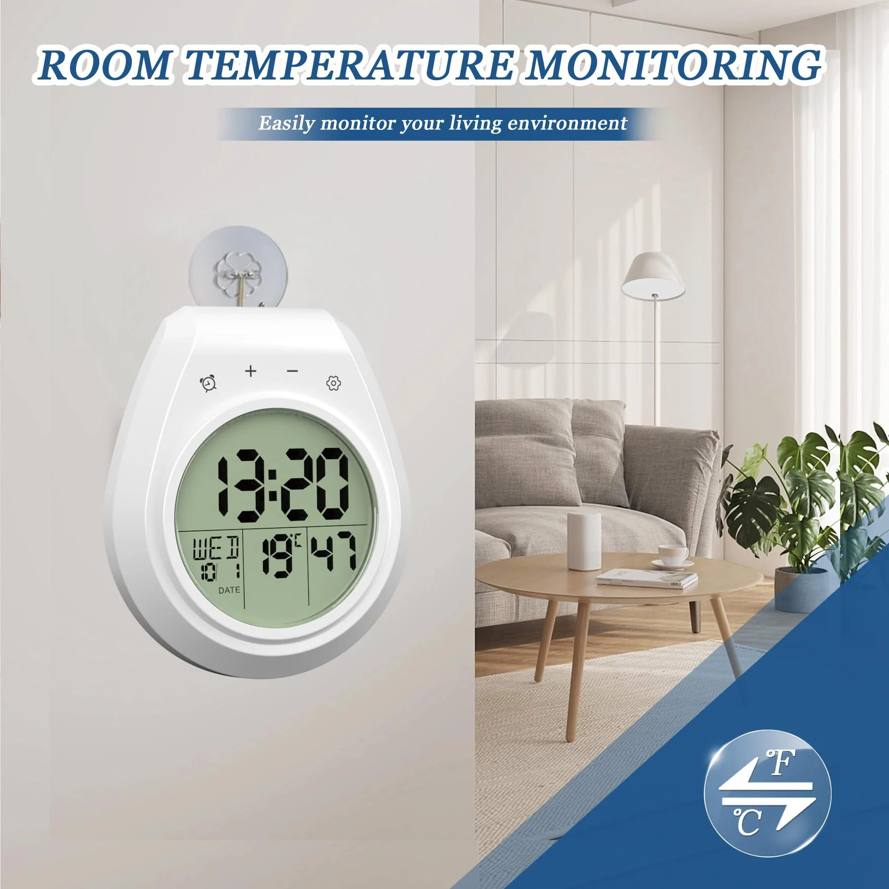 Shower Clock Waterproof Bathroom Timer, Digital Wall Clock Kitchen Clock with Countdown, Touch Screen, Temperature, Calendar, Suction Cup Hanging Hole, for Spa Cook Bath - Image 5