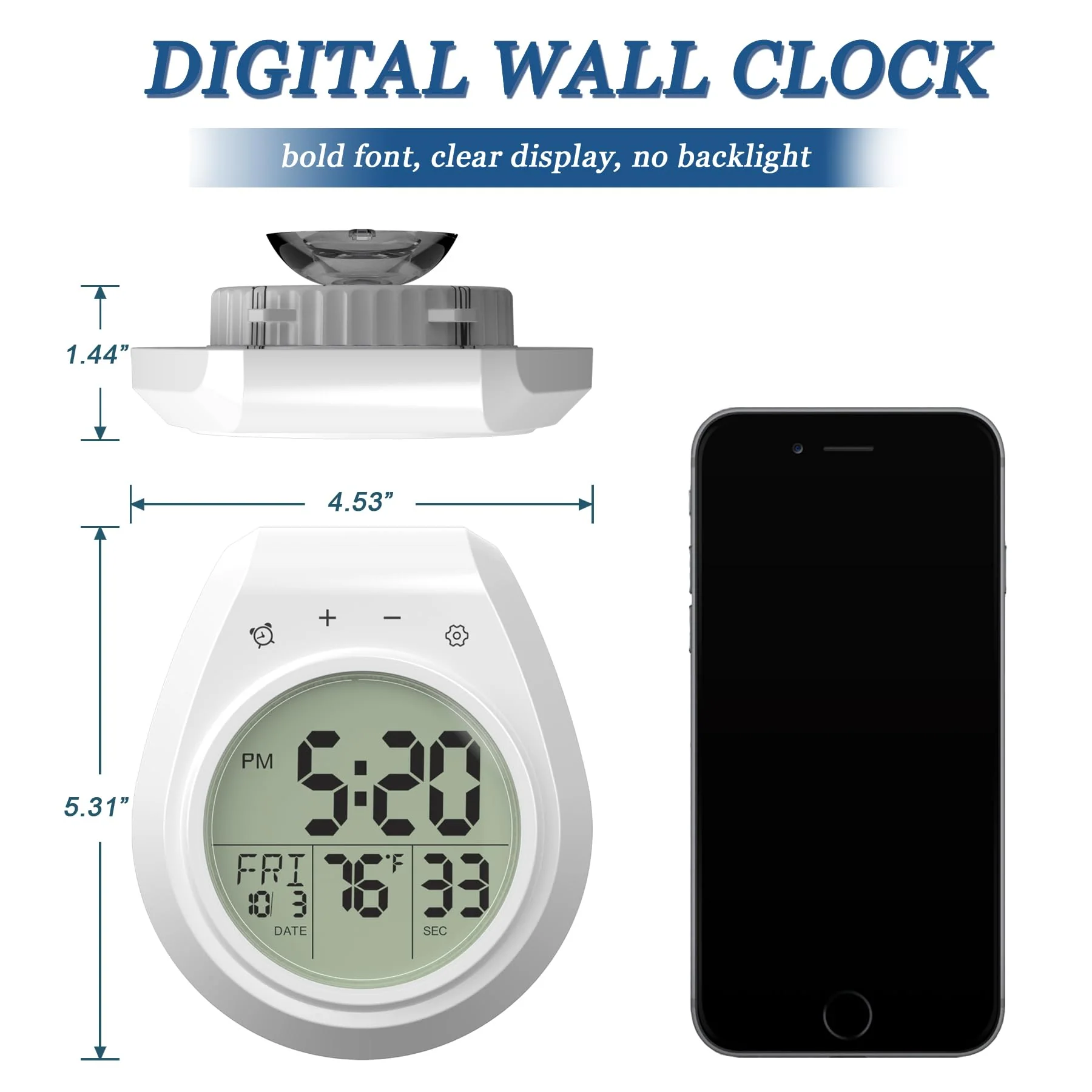 Shower Clock Waterproof Bathroom Timer, Digital Wall Clock Kitchen Clock with Countdown, Touch Screen, Temperature, Calendar, Suction Cup Hanging Hole, for Spa Cook Bath - Image 6