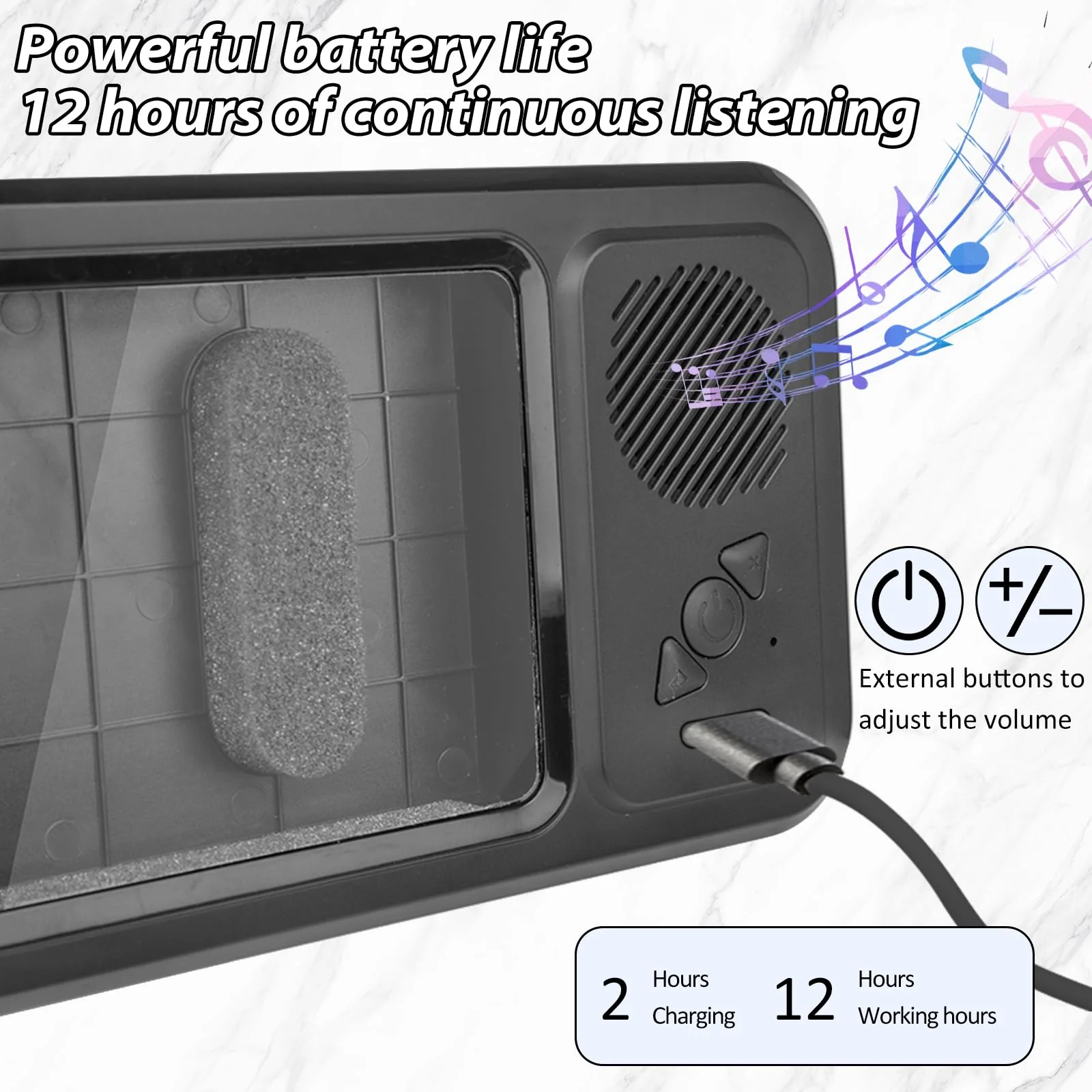 Shower Phone Holder with Wireless Bluetooth Speaker,2026 New Waterproof 480 Rotation Viewable Shower Phone Case Speaker for Any Phone, Wall Mounted Phoneholder Stand for Bathroom Mirror (Black) Black - Image 7