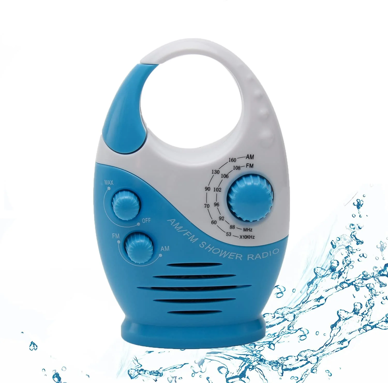 Shower Radio, Bathroom Radio AM FM, Waterproof Hanging Shower Radio Adjustable Volume blue