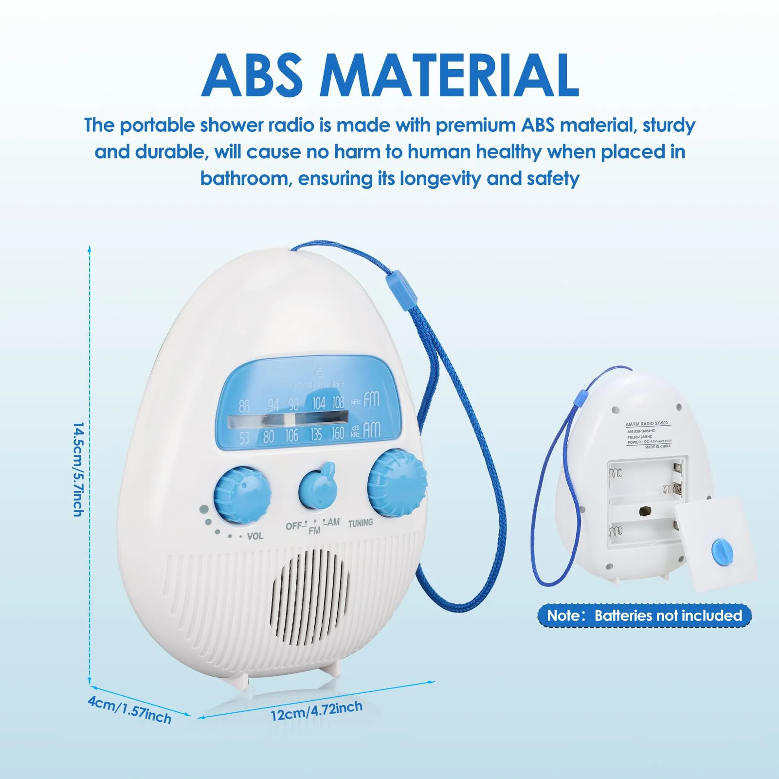 Shower Radio Built in Speaker, Hanging Bathroom Radio with Rotating Knob for Easy Tuning and Volume Control. - Image 5