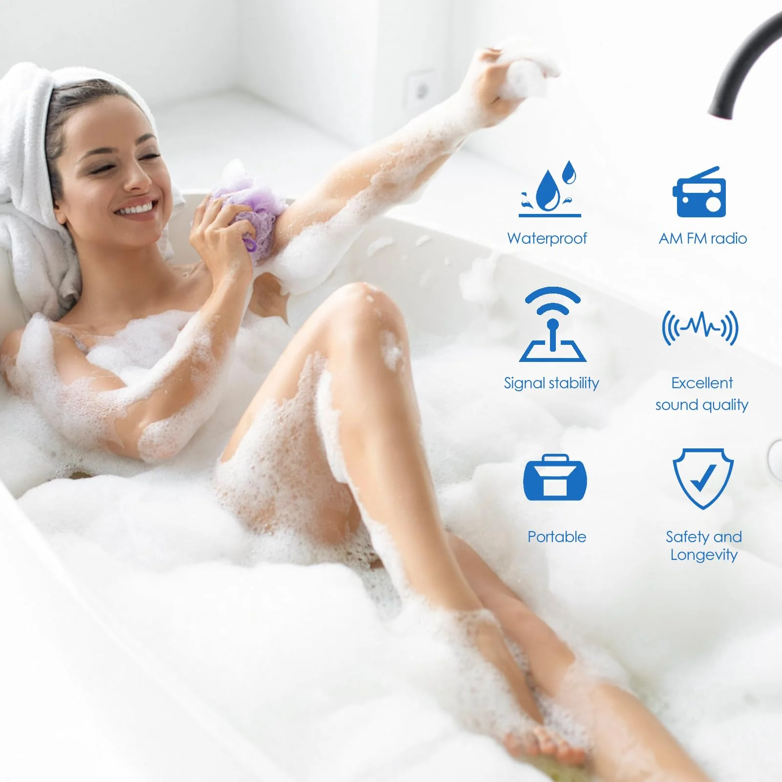 Shower Radio Built in Speaker, Hanging Bathroom Radio with Rotating Knob for Easy Tuning and Volume Control. - Image 6
