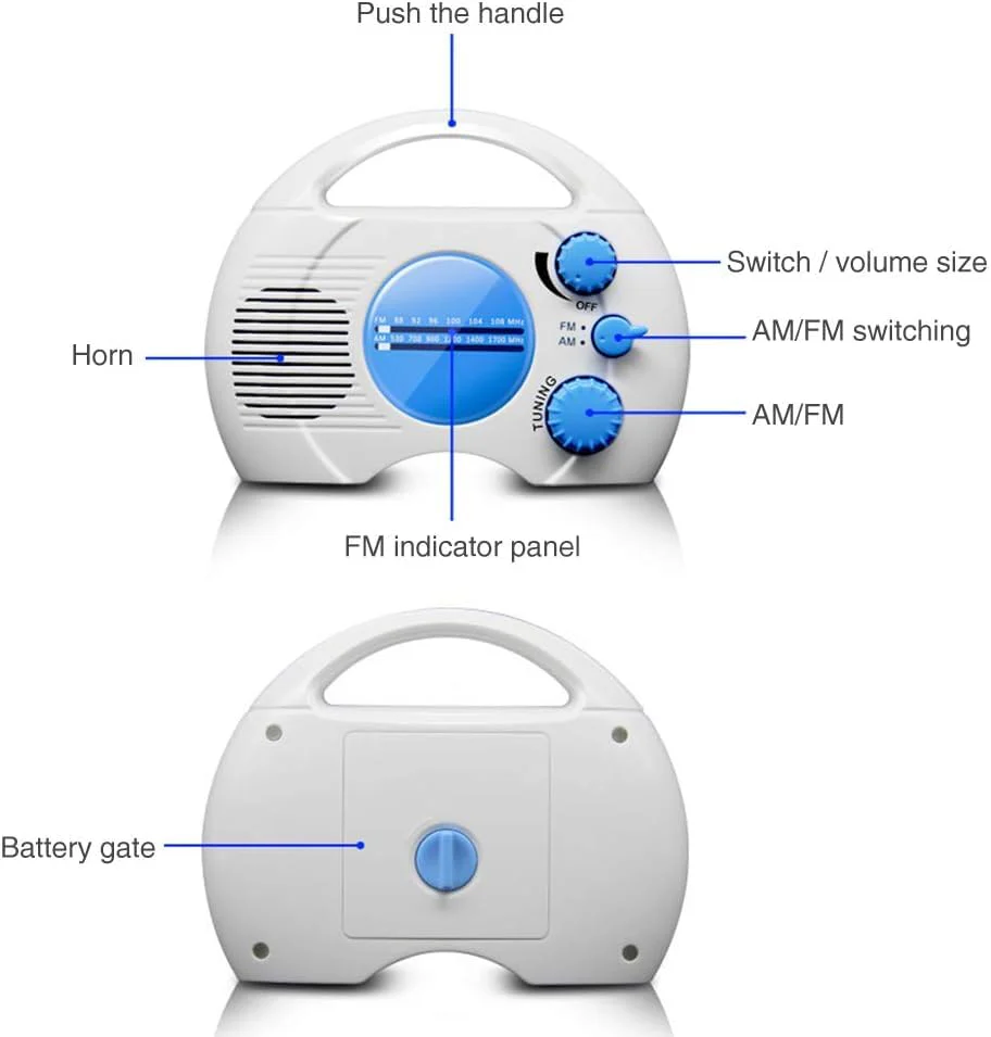 Shower Radio, Portable AM/FM Waterproof Hanging Shower Radio, Shower Radio Built-in Speaker Adjustable Volume Battery Operated Shower Radios for Bathroom Kitchen, Outdoor - Image 2