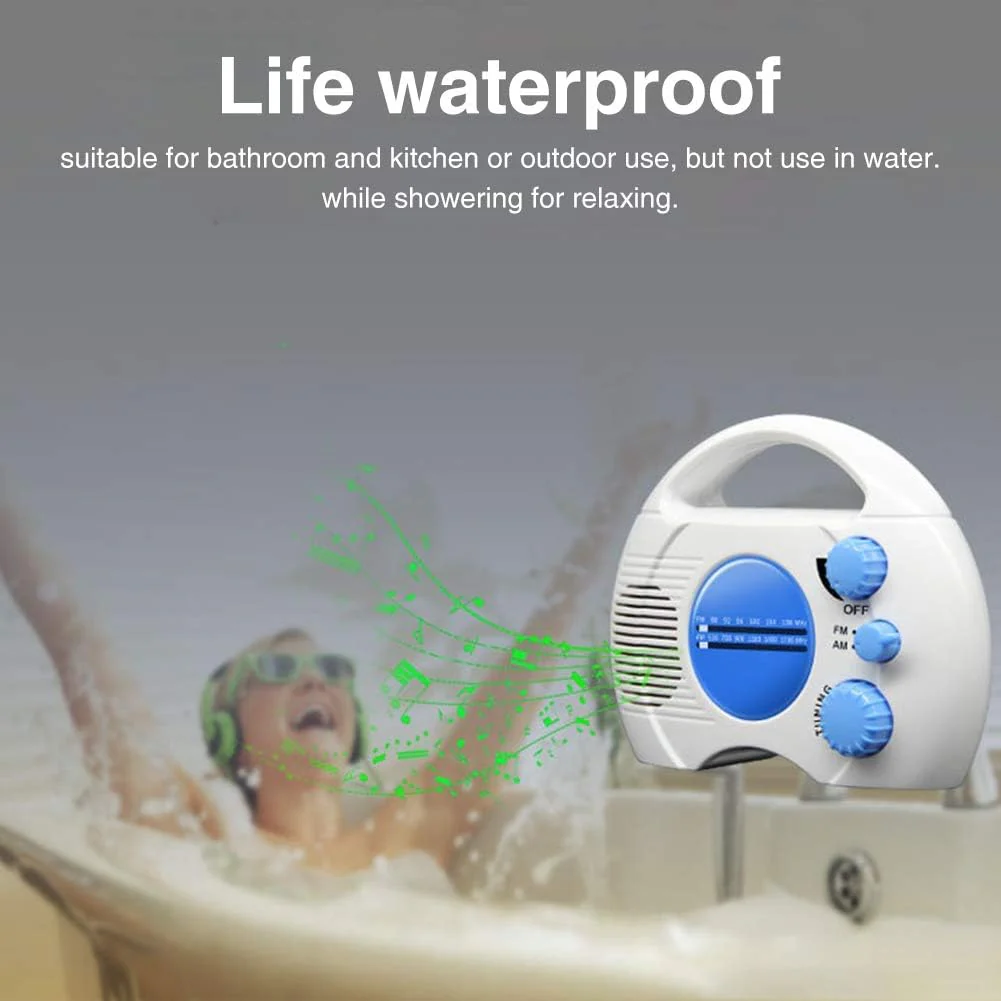 Shower Radio, Portable AM/FM Waterproof Hanging Shower Radio, Shower Radio Built-in Speaker Adjustable Volume Battery Operated Shower Radios for Bathroom Kitchen, Outdoor - Image 5