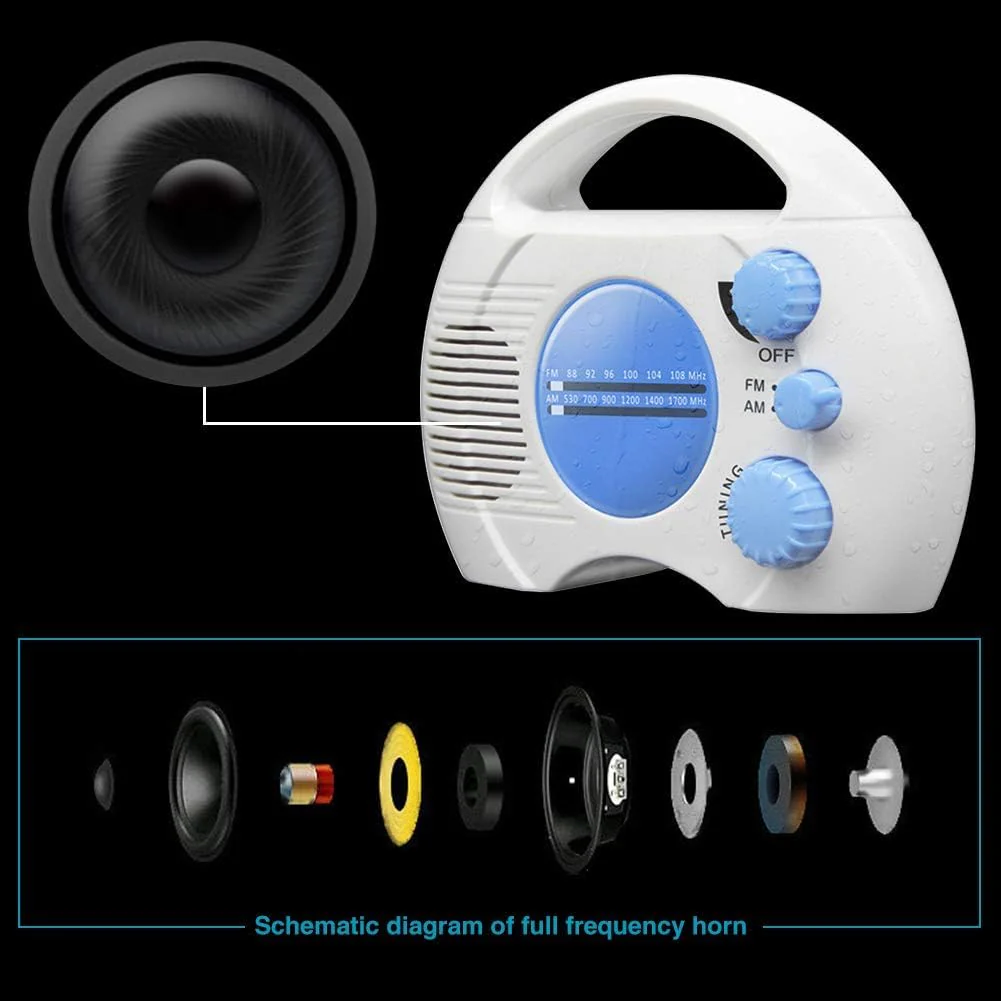Shower Radio, Portable AM/FM Waterproof Hanging Shower Radio, Shower Radio Built-in Speaker Adjustable Volume Battery Operated Shower Radios for Bathroom Kitchen, Outdoor - Image 6