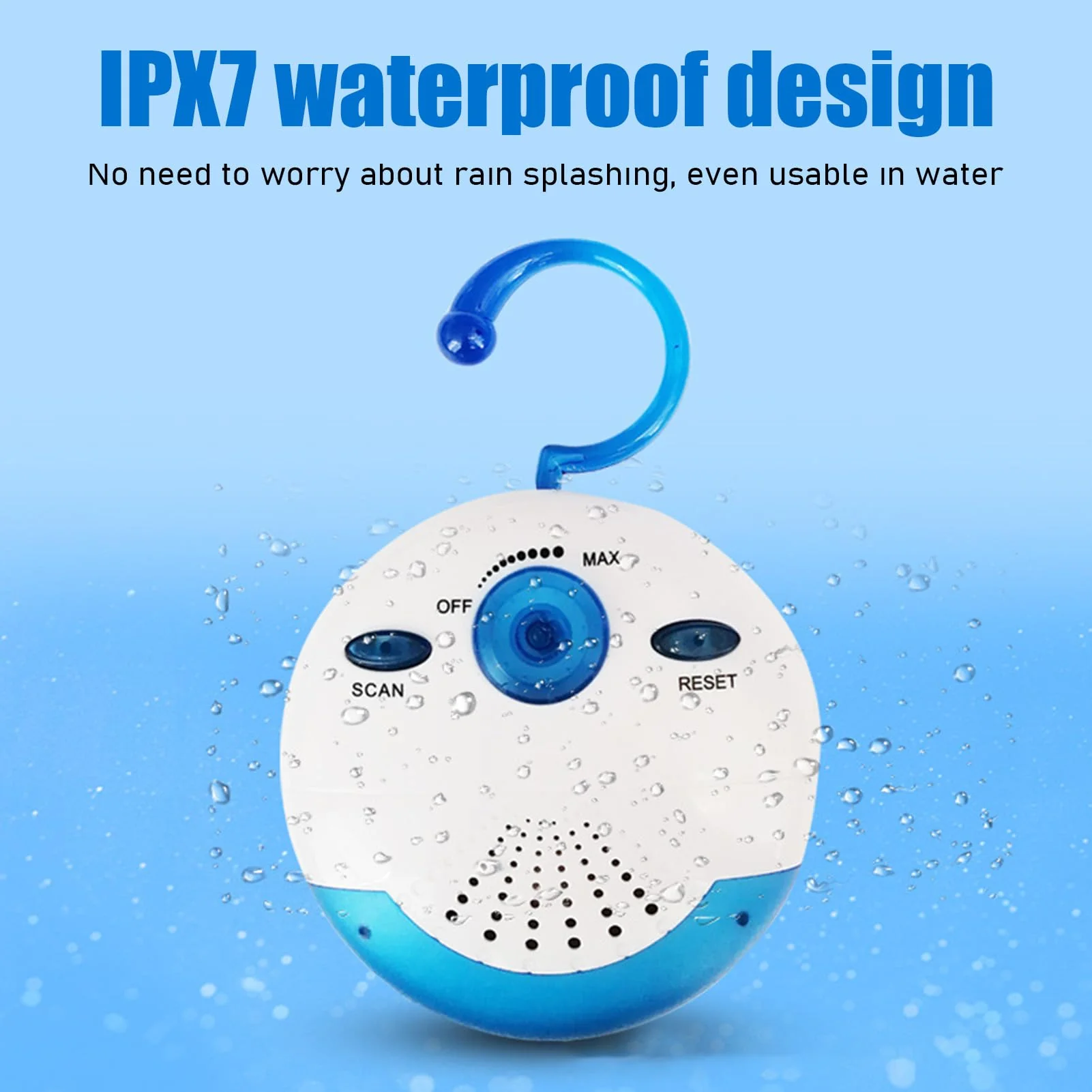 Shower Radio, Shower Radio IPX7 360 Degrees Surround Sound Portable FM Radio with Top Handle for Bathroom Outdoor - Image 8