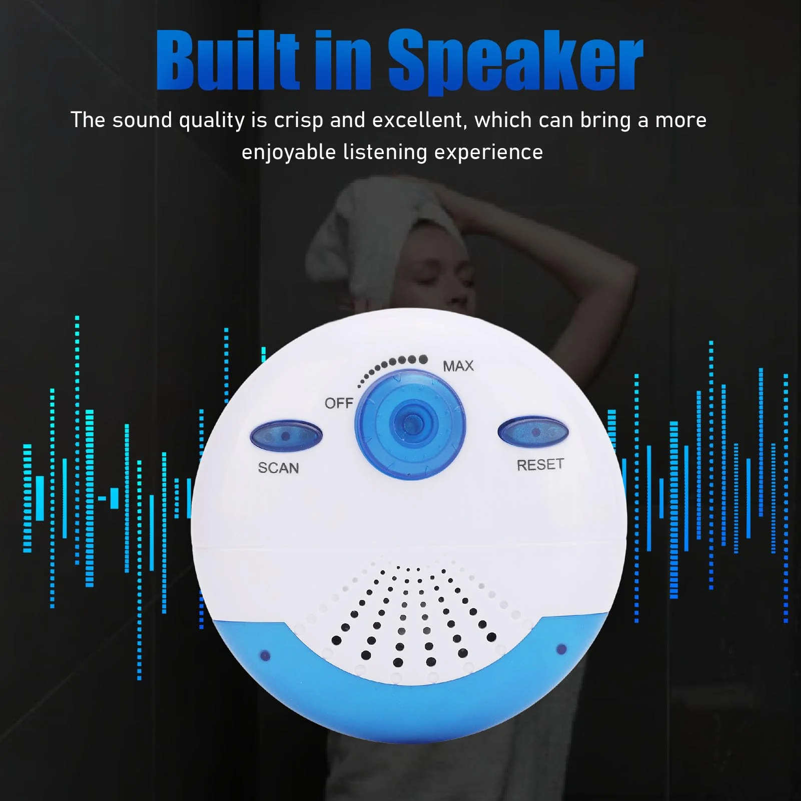 Shower Radio, Shower Radio IPX7 360 Degrees Surround Sound Portable FM Radio with Top Handle for Bathroom Outdoor - Image 9