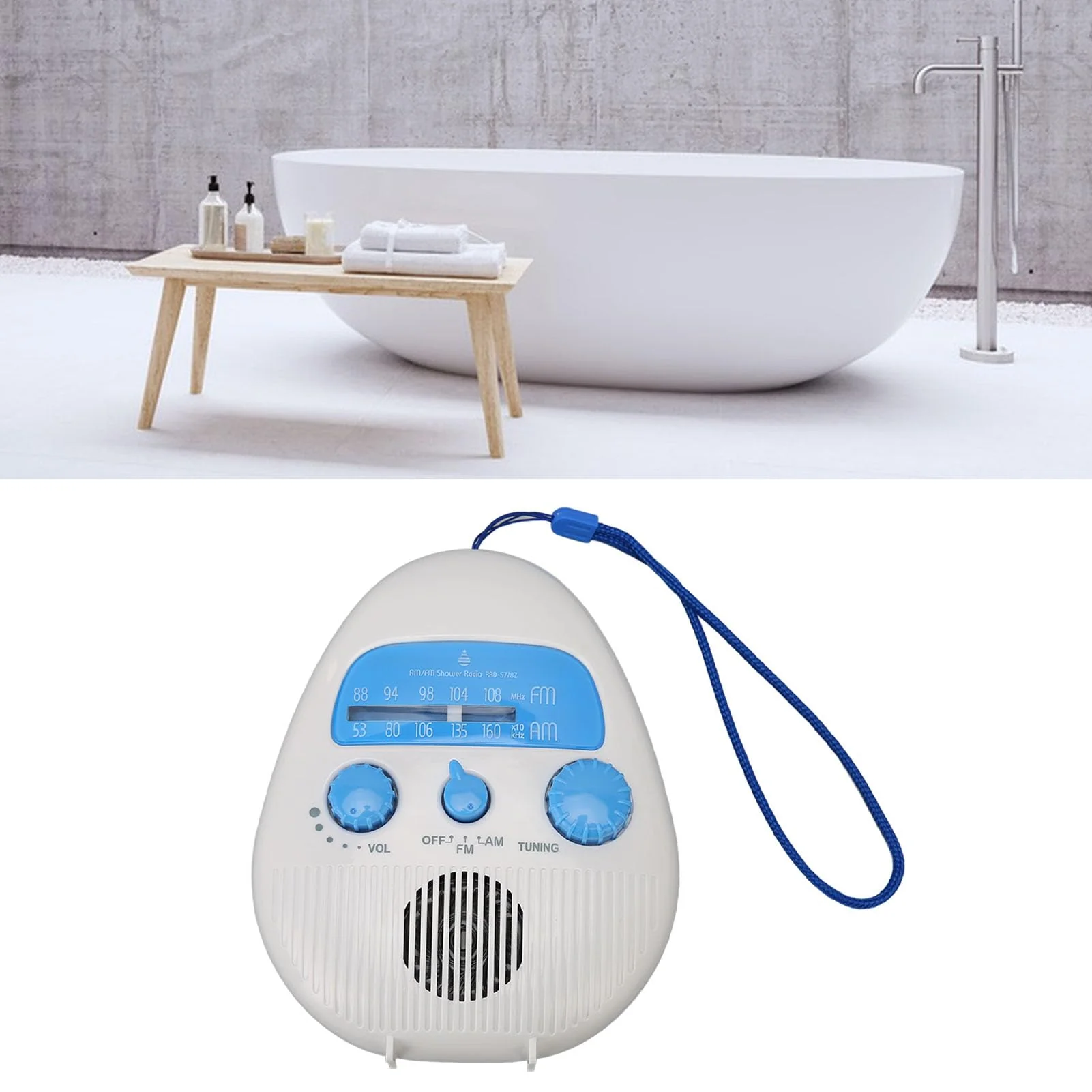 Shower Radio, Waterproof Bathroom Radio AM FM Radio with Built in Speaker, Portable Battery Operated Radio for Home Outdoor Travel - Image 5